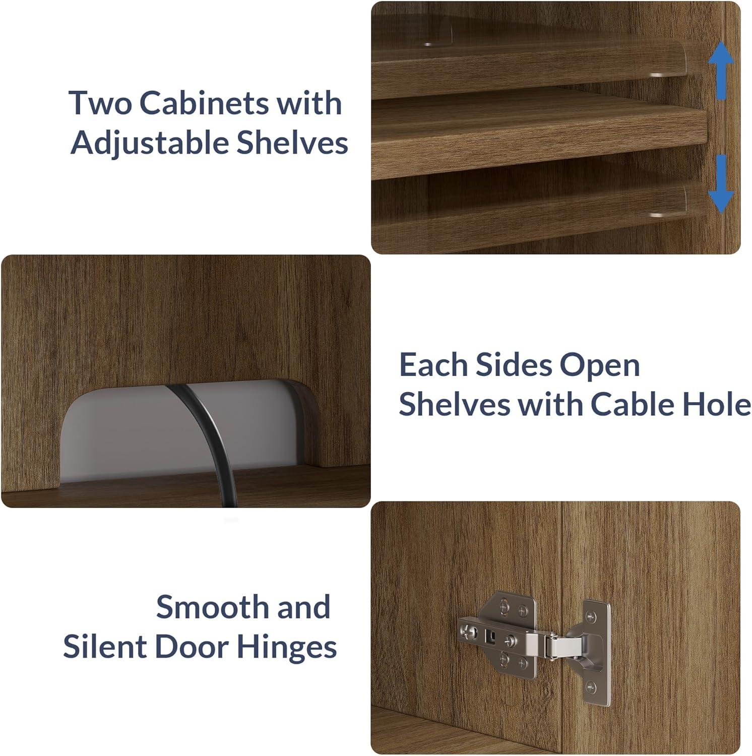 BELLEZE TV Stand with 23" Electric Fireplace Heater, 68" Entertainment Center for TV Up to 75", Media Console Table with Cable Management for Living Room, Bedroom - Camel