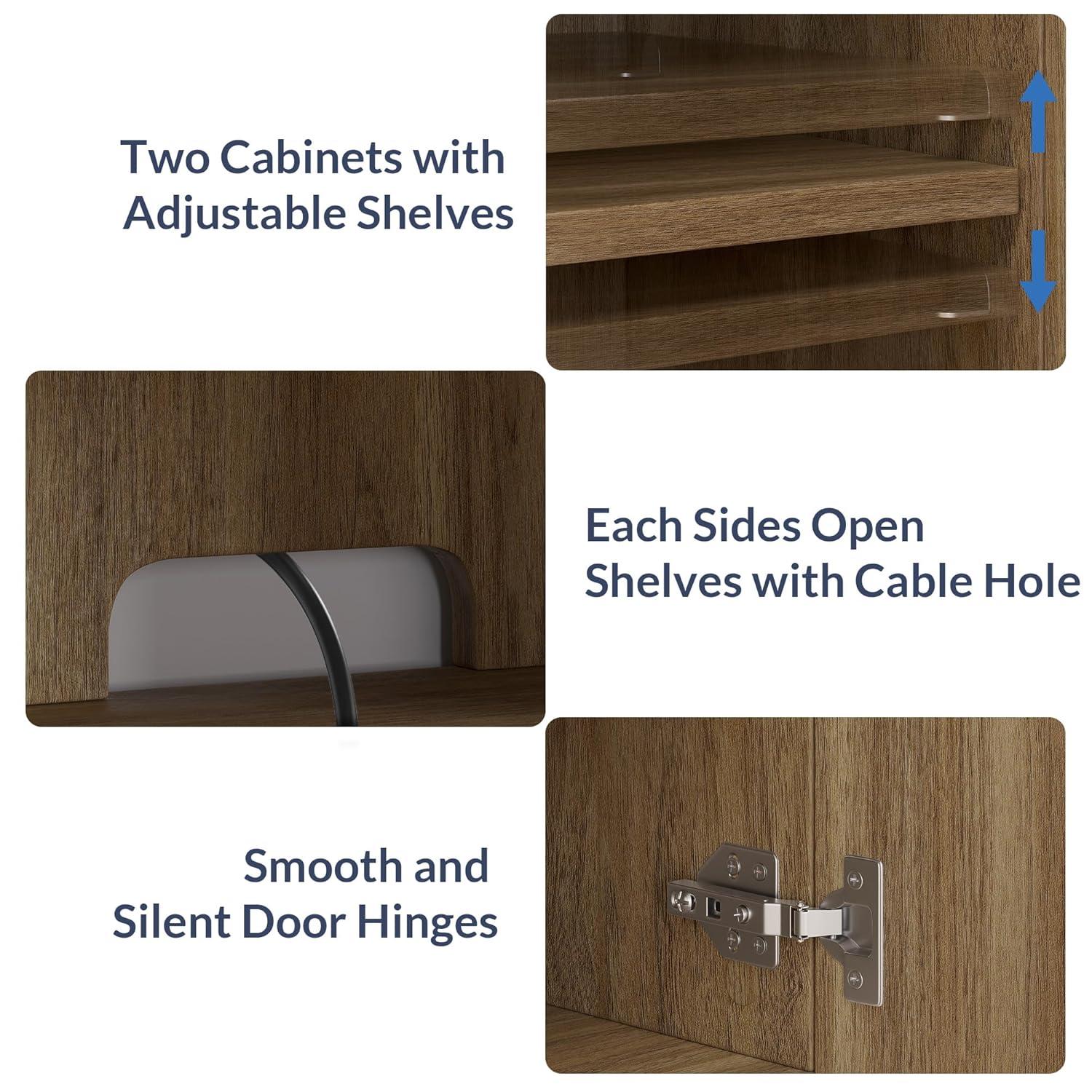 BELLEZE TV Stand with 23" Electric Fireplace Heater, 68" Entertainment Center for TV Up to 75", Media Console Table with Cable Management for Living Room, Bedroom - Camel