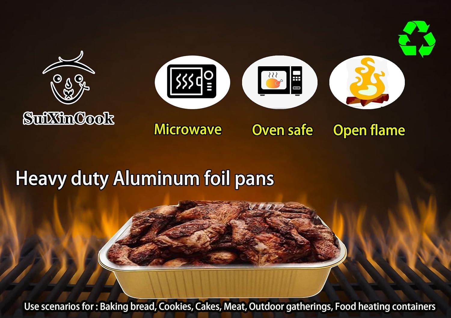 13 "x9" Aluminum foil Lasagna Pans, grill tray, sturdy disposable aluminum pan, 10 sets- for cooking，baking and heating, food storage, distribution, barbecue,Gold