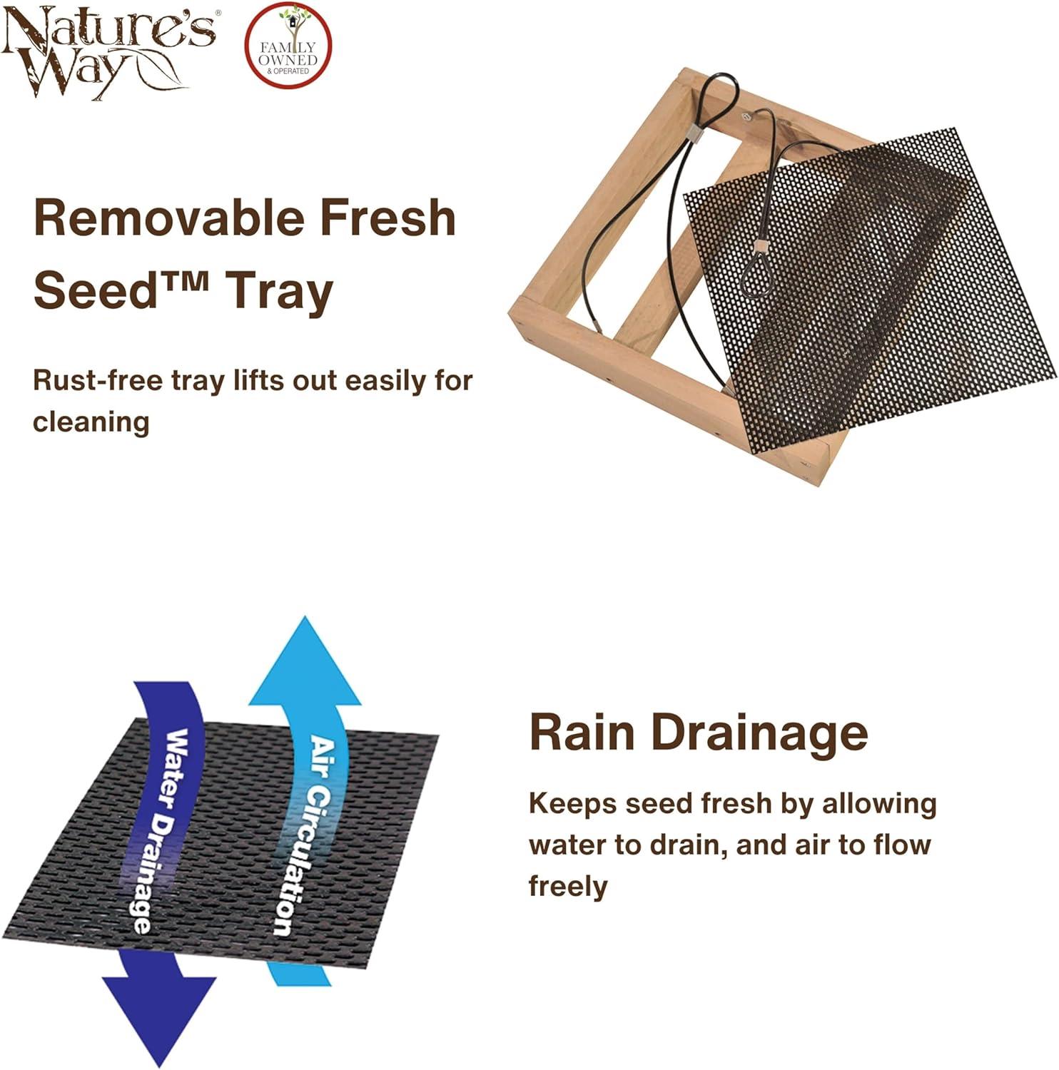 Nature's Way Cedar Tray Bird Feeder: Weather-Resistant Wood, No Assembly, 12x12 Hanging Design