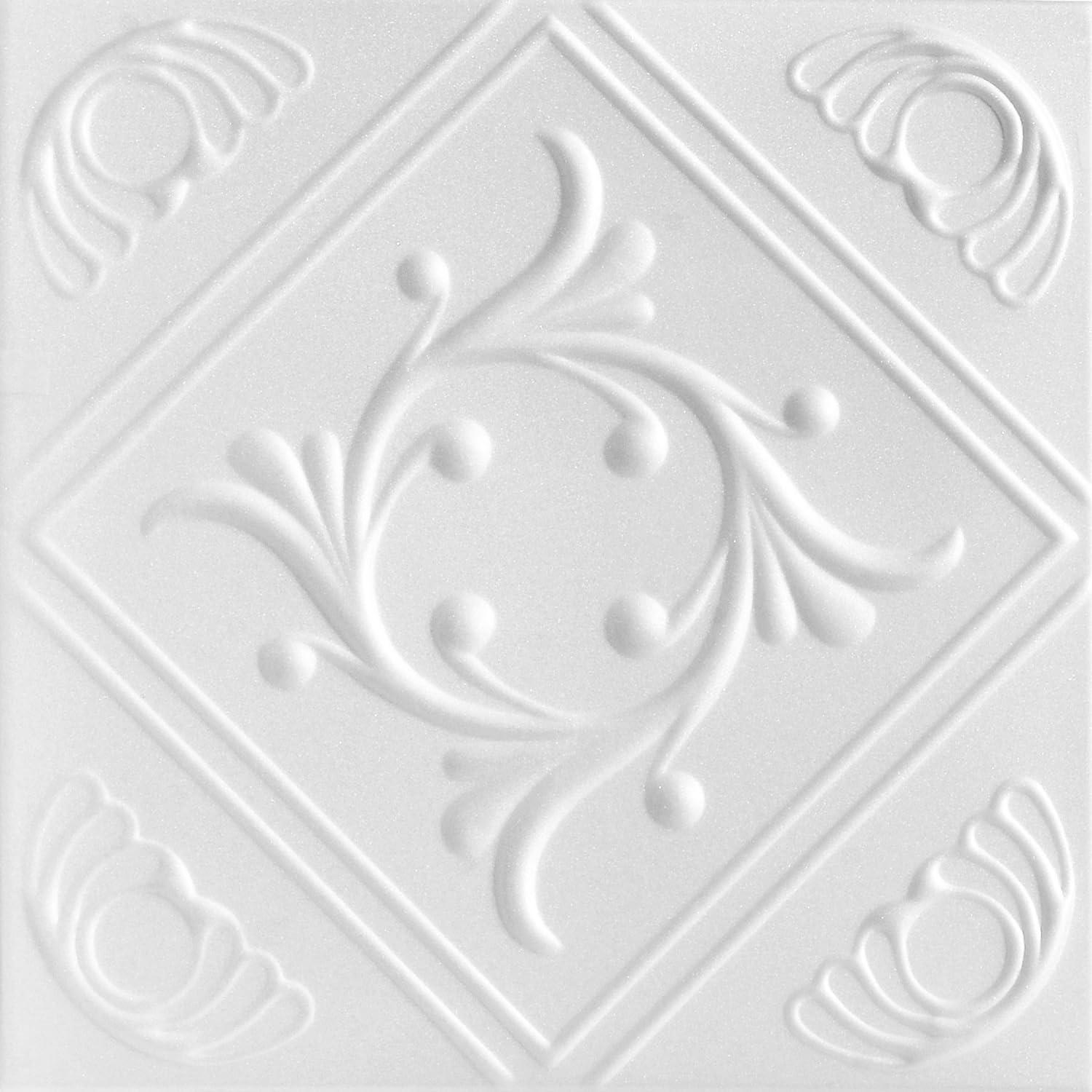 Diamond Wreath White Styrofoam Glue-Up Ceiling Tile, 20x20, Pack of 48