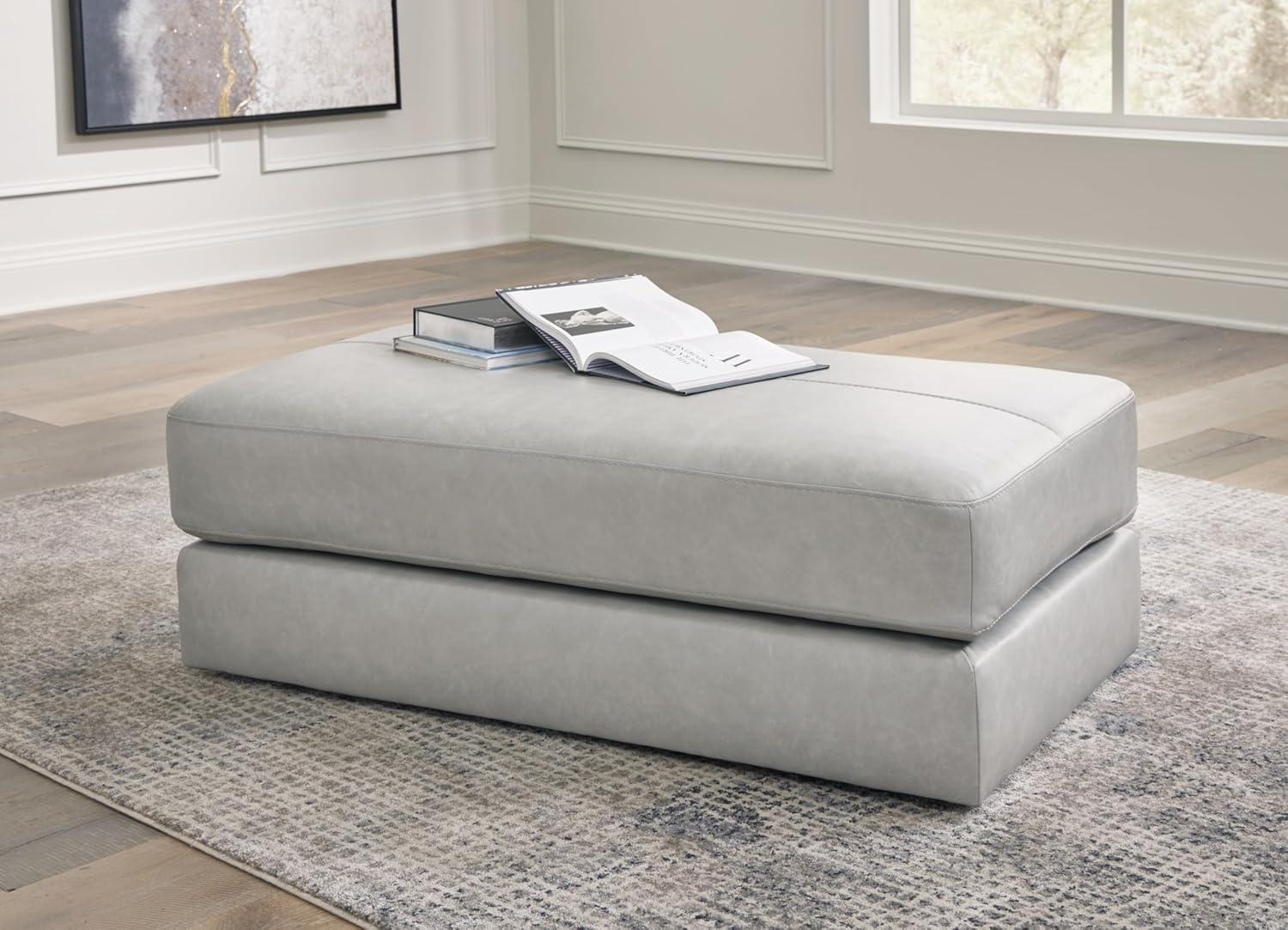 Light Gray Leather Match Oversized Rectangular Ottoman