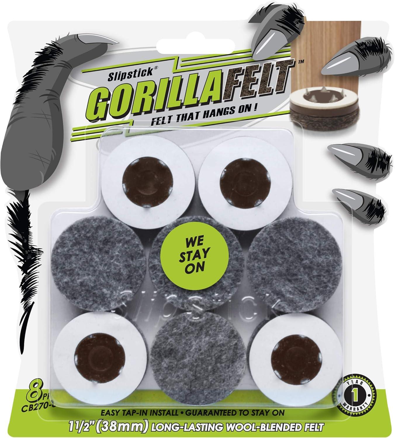 Slipstick Gorillafelt Cb270 Furniture Feet Floor Protectors/Felt Glides (Set Of 8) Tap On Felt Furniture Pads Guaranteed To Stay On, 1-1/2 Inch Round Sliders (Set of 8)