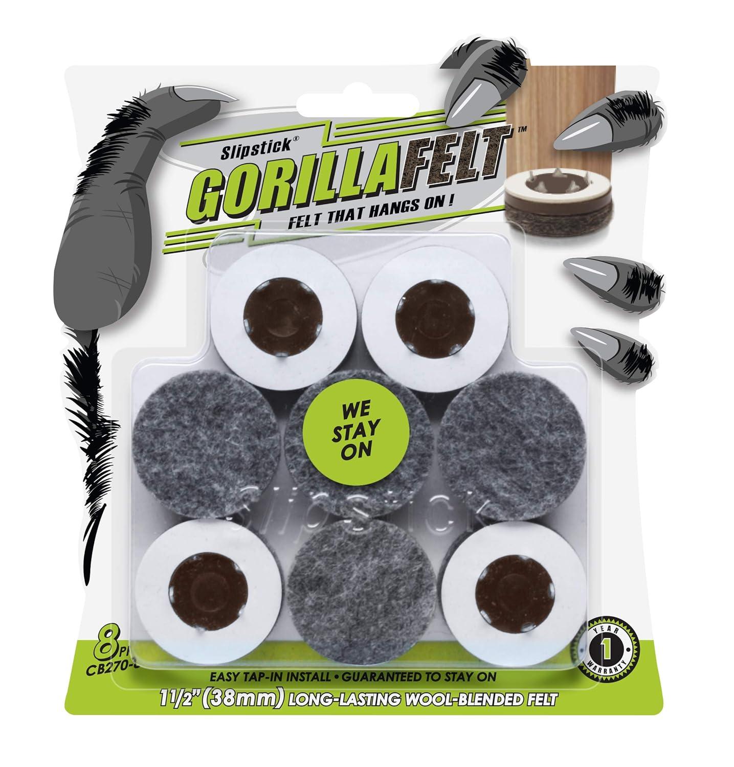 Slipstick Gorillafelt Cb270 Furniture Feet Floor Protectors/Felt Glides (Set Of 8) Tap On Felt Furniture Pads Guaranteed To Stay On, 1-1/2 Inch Round Sliders (Set of 8)