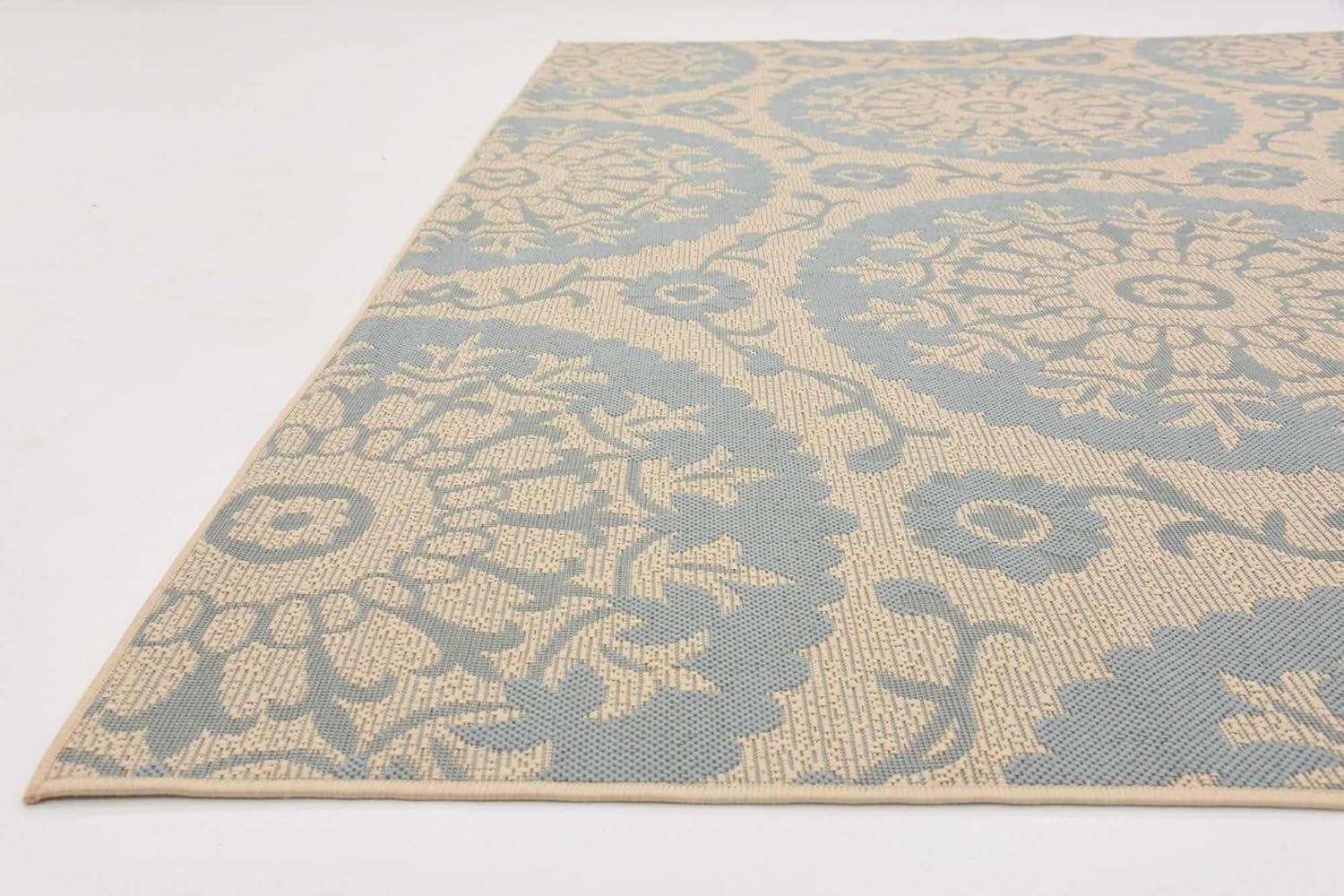 Unique Loom Outdoor Botanical Collection Area Rug - Medallion (9'  x 12' 2" Rectangle Aqua/Beige)