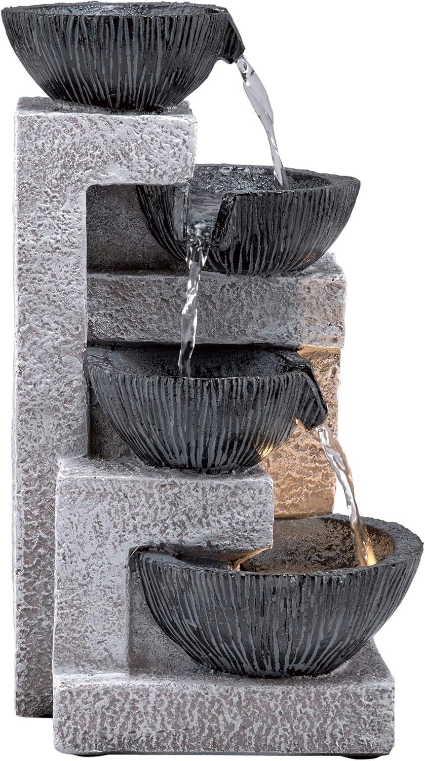 14" Resin Cascading Bowl Tabletop Fountain with LED Lights Gray - Alpine Corporation: Indoor/Outdoor Water Feature, Electric Powered