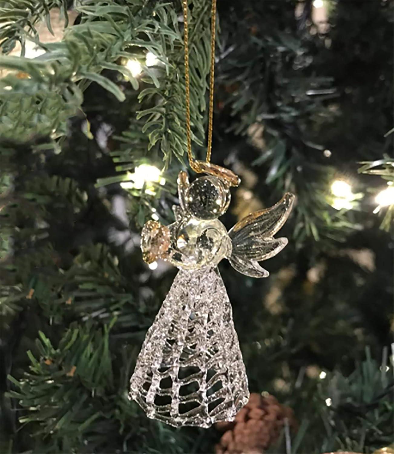 Set of 12 Clear Glass Angel Christmas Ornaments with Gold Accents