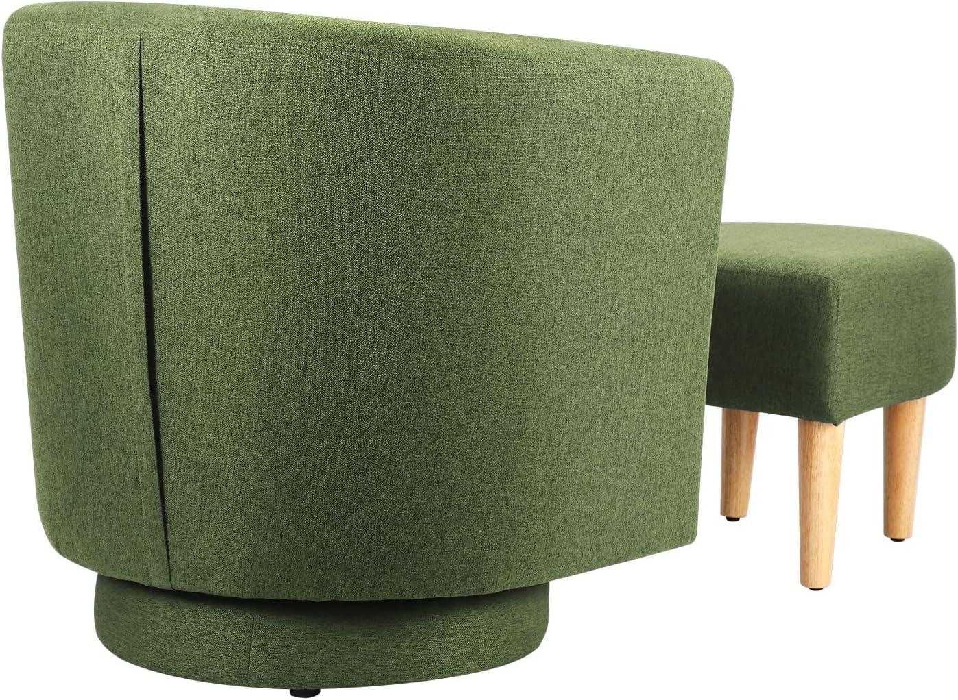 Green Velvet Barrel Swivel Accent Chair with Ottoman