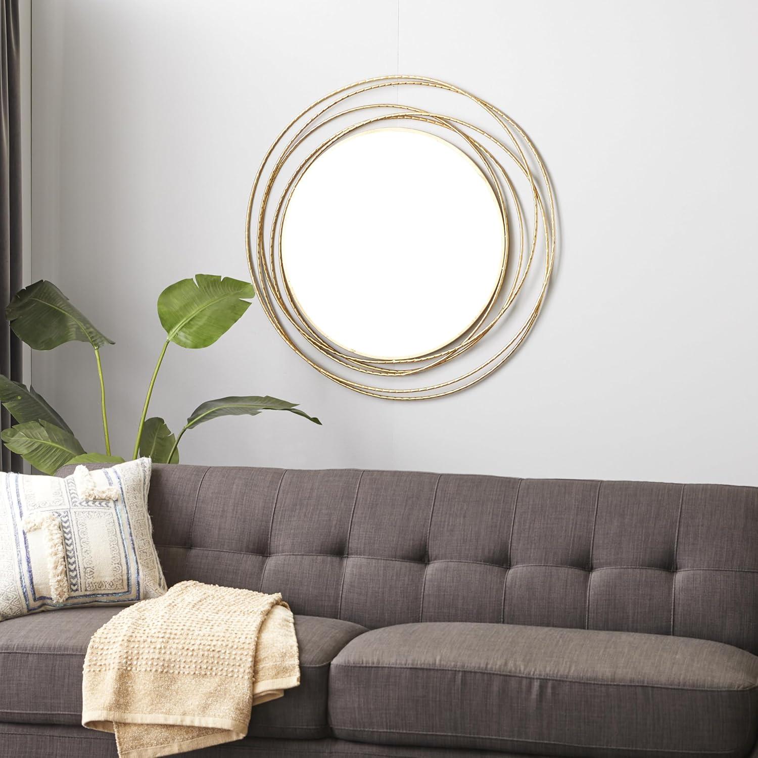 DecMode 40" x 38" Gold Wall Mirror with Overlapping Ring Frame