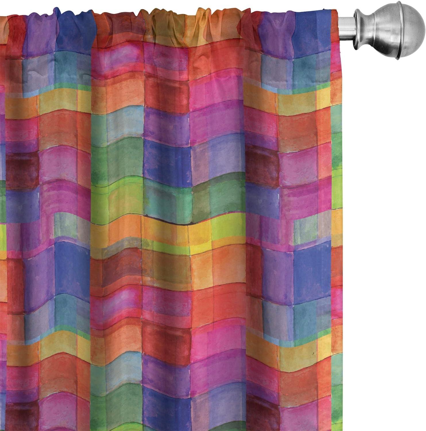 Rainbow Geometric Multicolor Microfiber Room-Darkening Curtain Panels