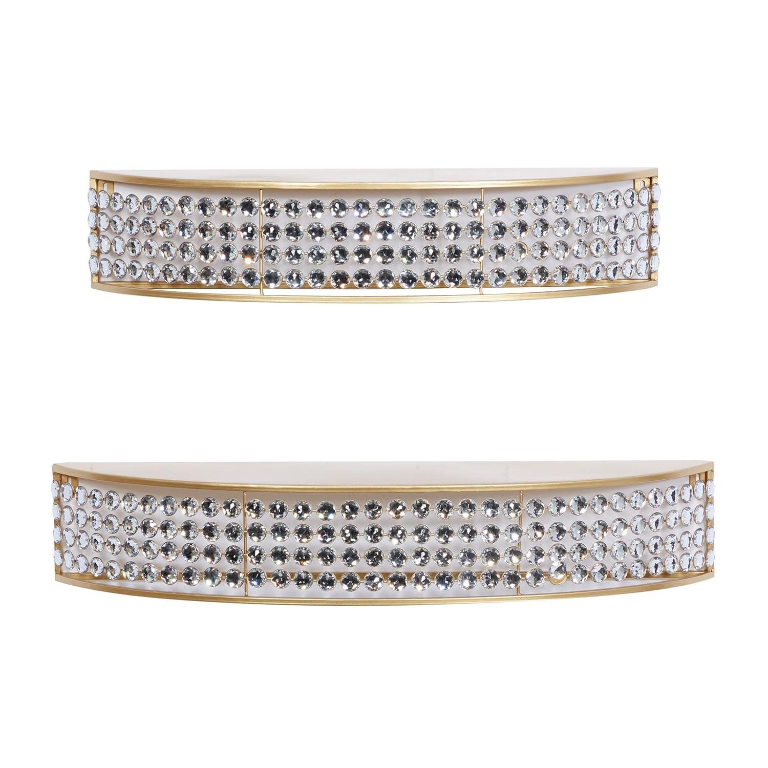 DecMode 5", 5"H Half-Moon 2-Tier Gold Wall Shelf with Crystal Embellishments (2 Count)