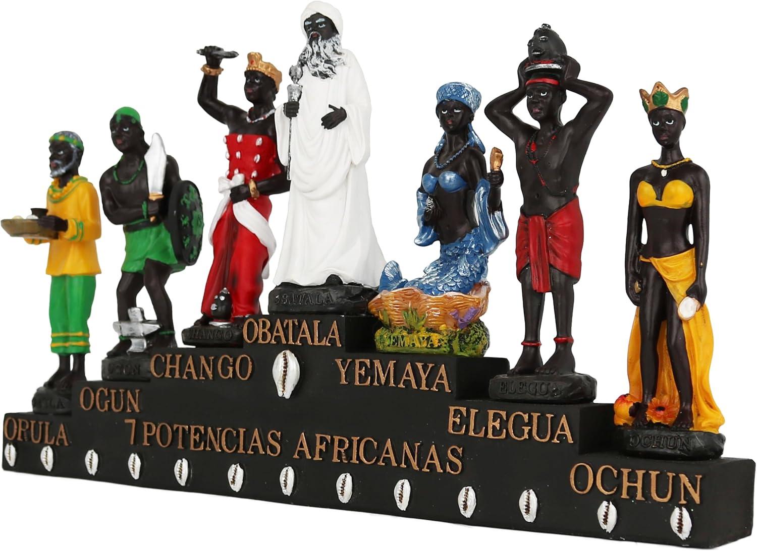 13" Multicolor Resin 7 African Powers Religious Statue