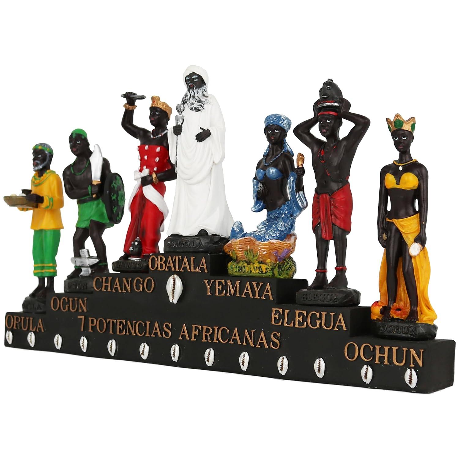 13" Multicolor Resin 7 African Powers Religious Statue