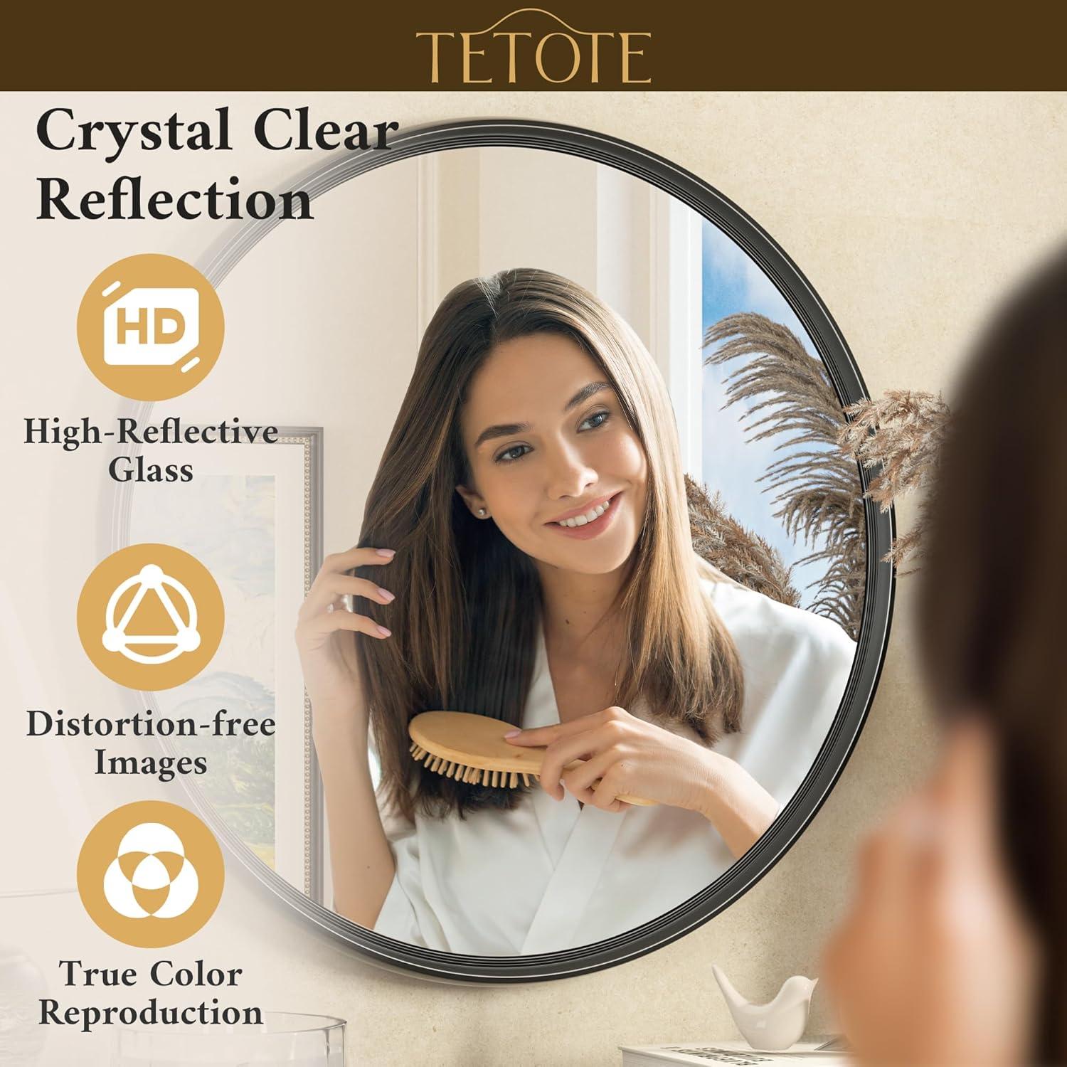 Tetote Black Round Mirror for Bathroom, 24 inch Modern Circle Mirrors, Wall Mounted Matte Metal Frame Entryway Decorative Farmhouse Vanity Mirror