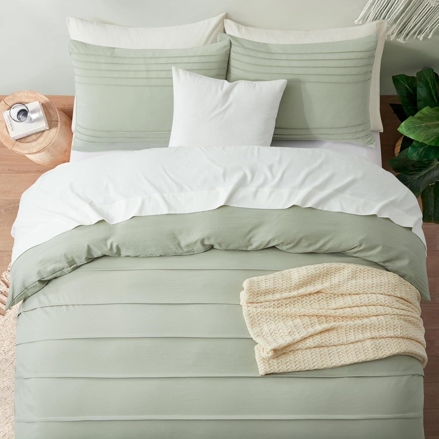 Oli Anderson White Duvet Cover Twin Size - Pleated Twin Duvet Cover, 2PCS Soft and Breathable Textured Bedding Set with Zipper Closure(White,68"x90")