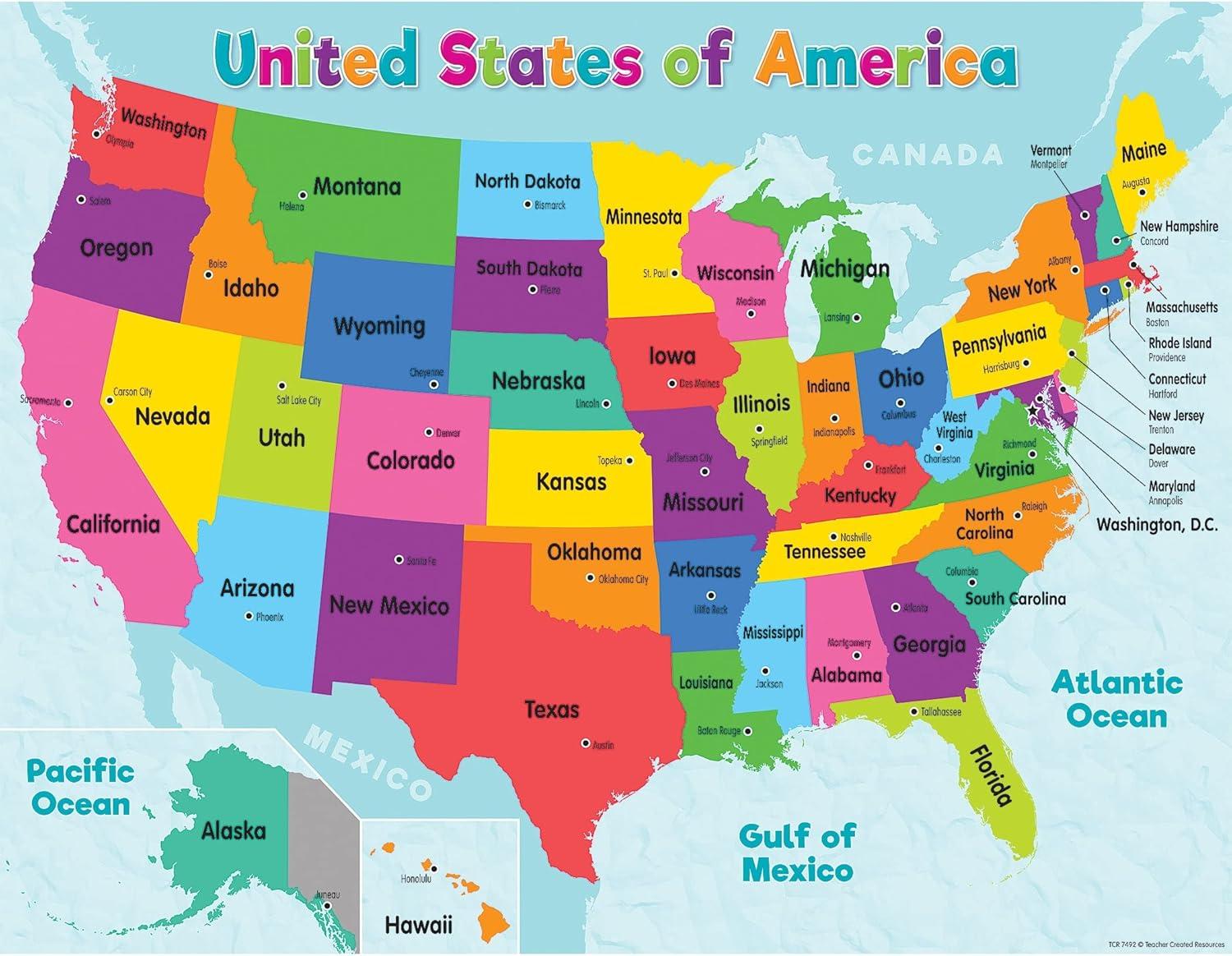 Colorful United States Map Chart for Kids