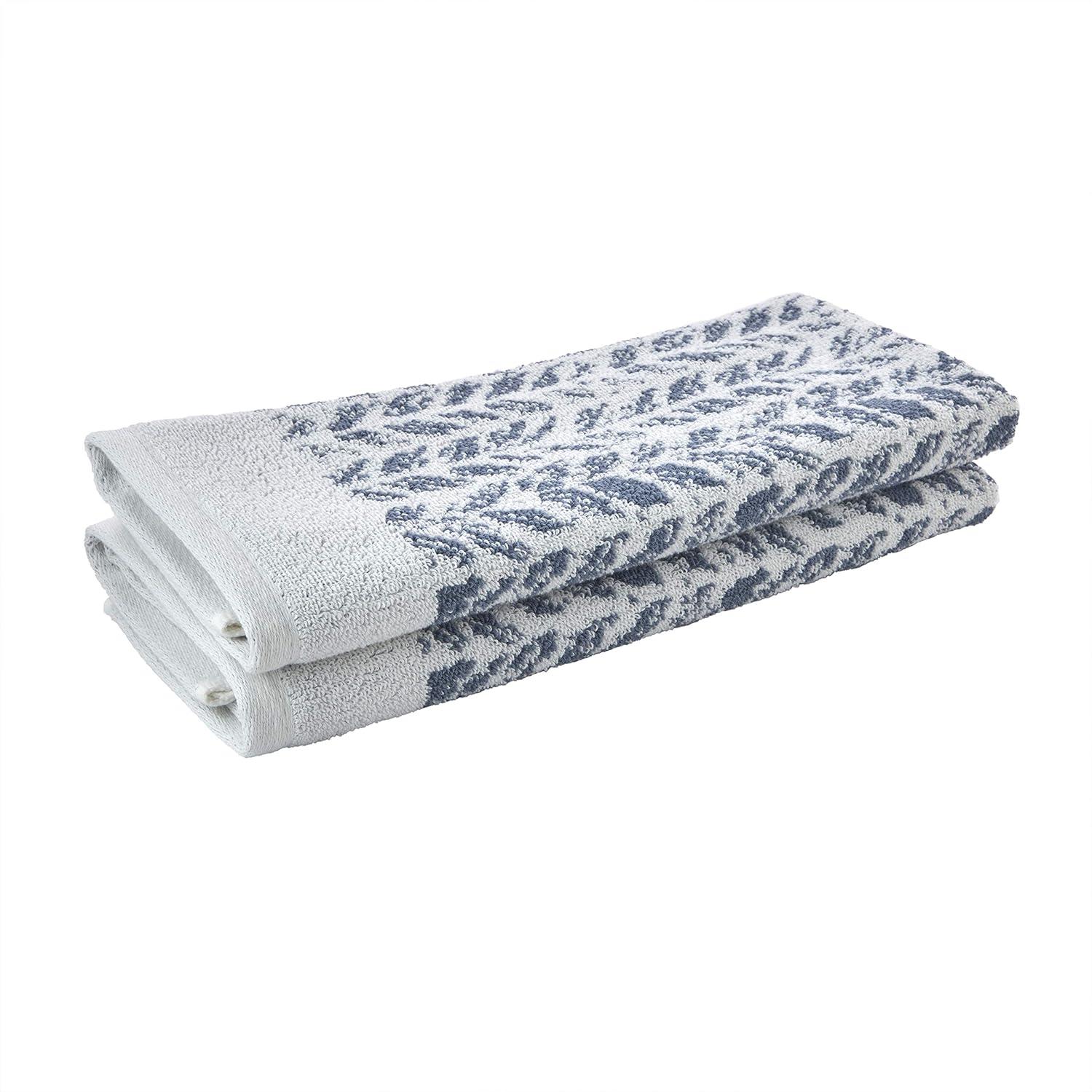 2pc Distressed Leaves Hand Towel Set Blue - SKL Home: Cotton Jacquard, Midweight, Machine Washable