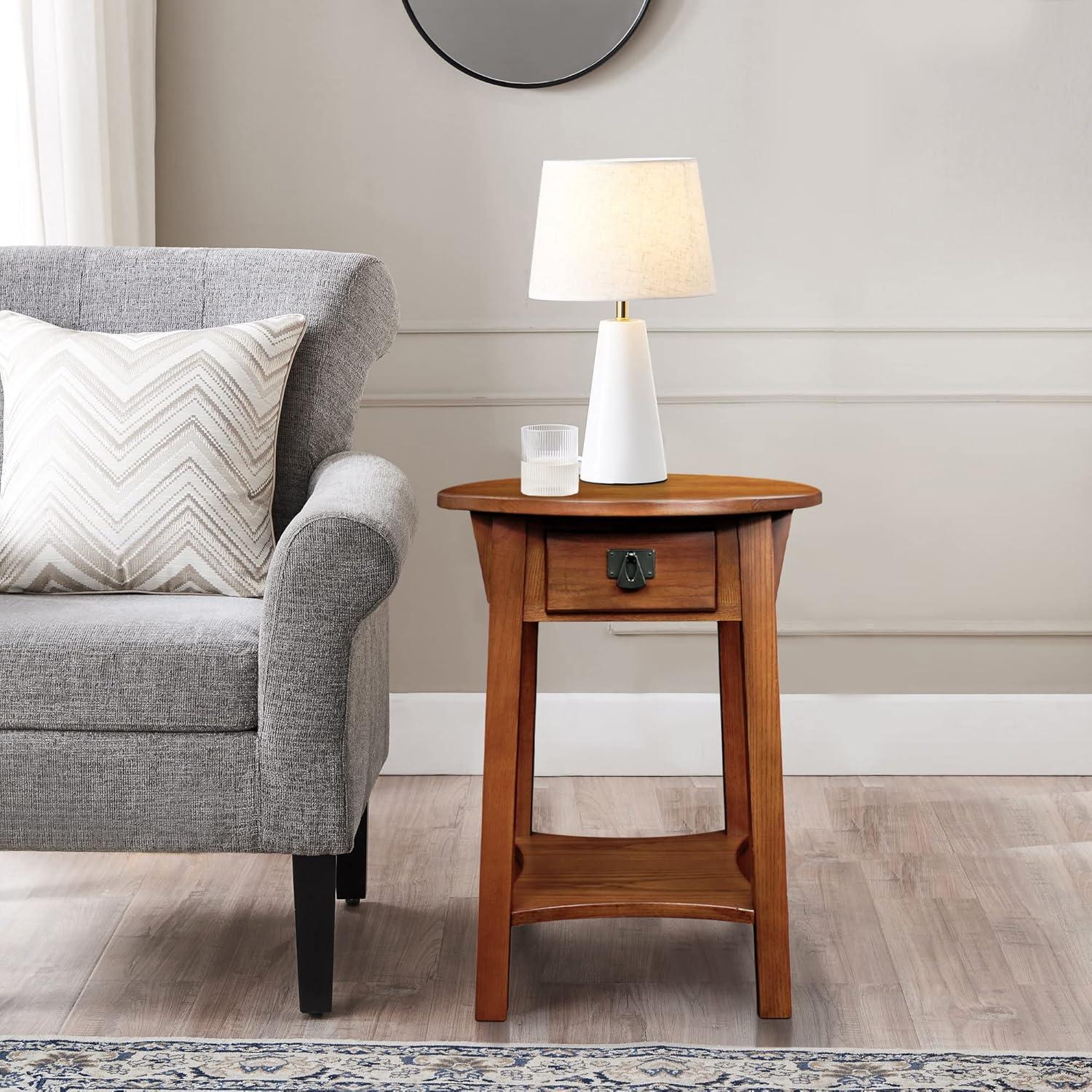 Leick Home 9056-RS Mission Round End Table with Drawer, Made with Solid Wood, Side Table for Living Room, Bedroom, and Office, Russet Finish