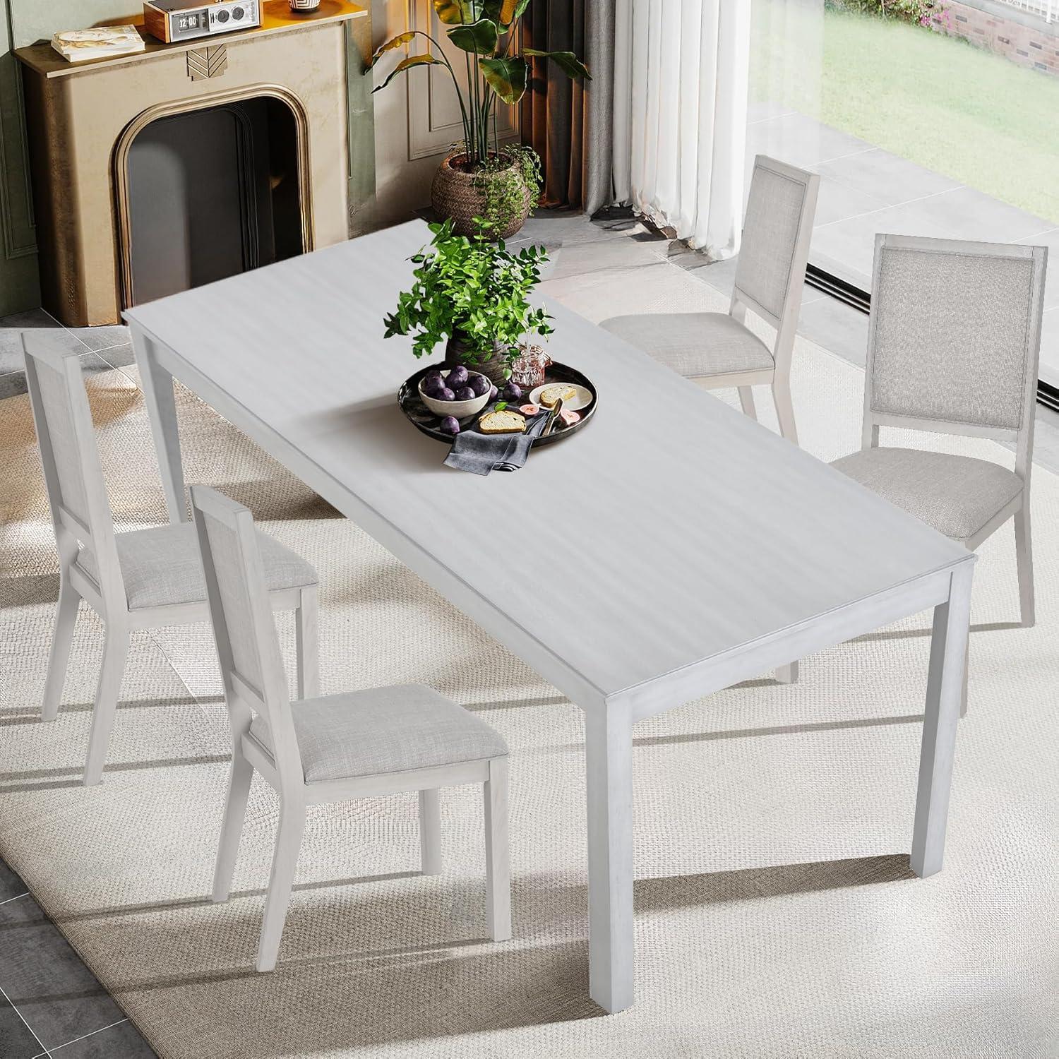 Wood Dining Table for 4 6, Rectangle Wooden Kitchen Table with Square Legs, Farmhouse Dinner Table for Dining Room, Living Room, Office, White