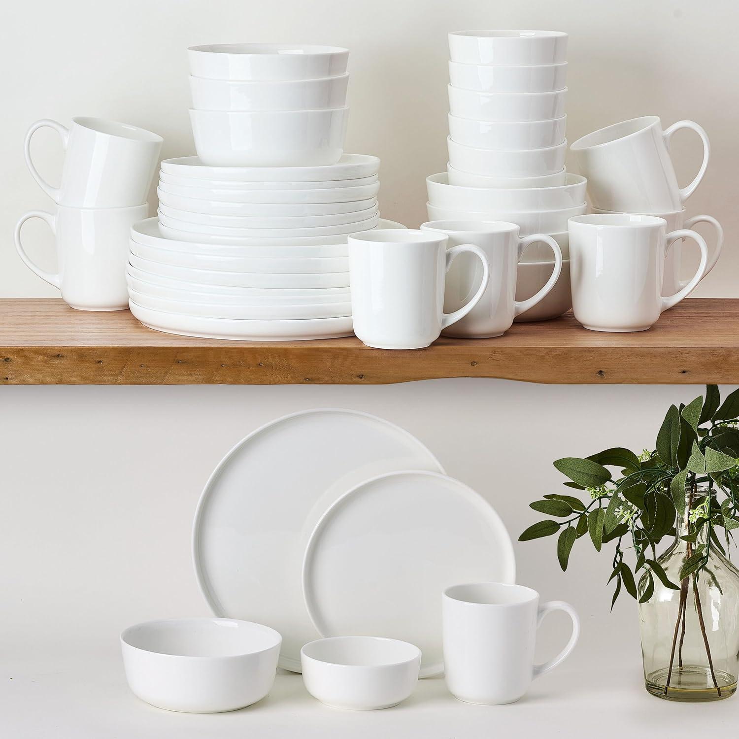 Samantha White Porcelain 40-Piece Dinnerware Set, Service for 8