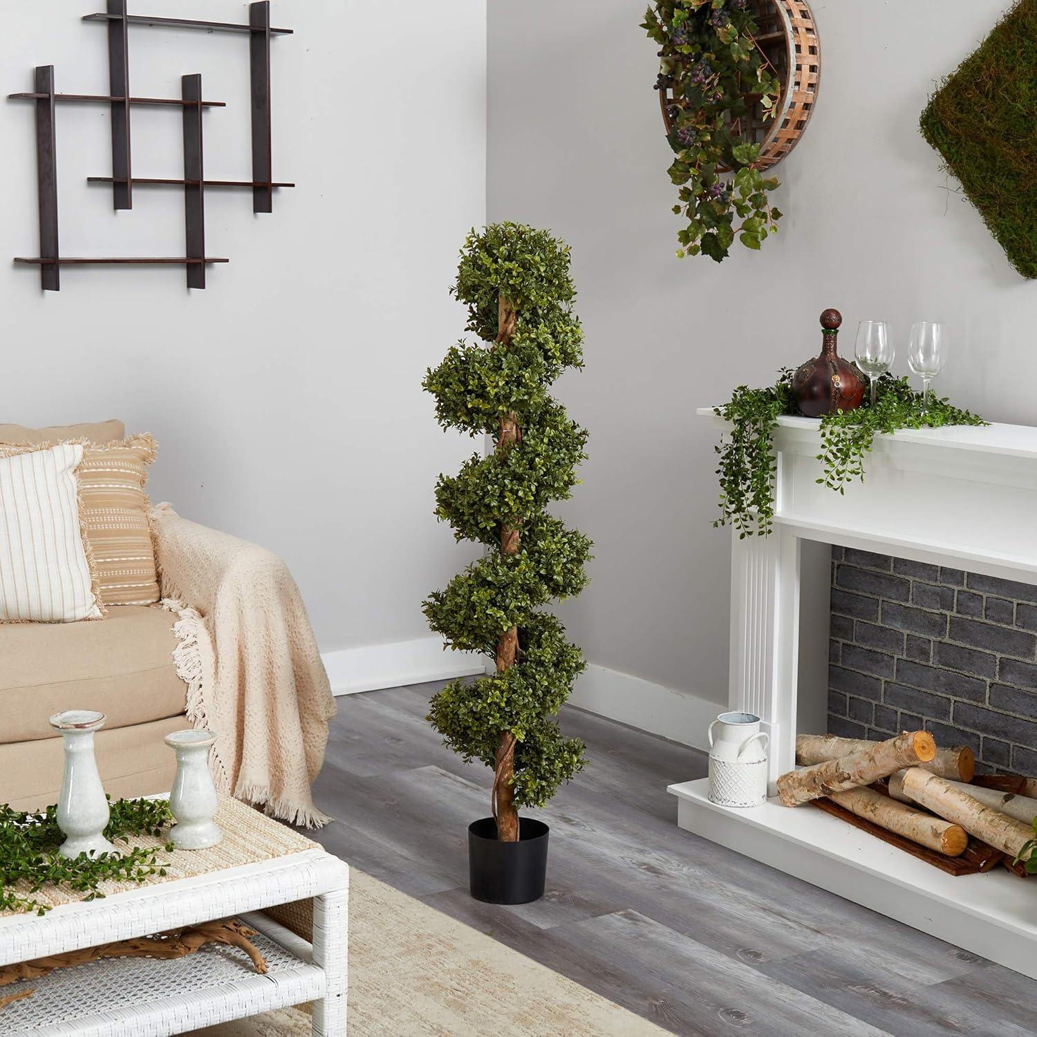 Nearly Natural 5' Plastic Boxwood Artificial Topiary, Green
