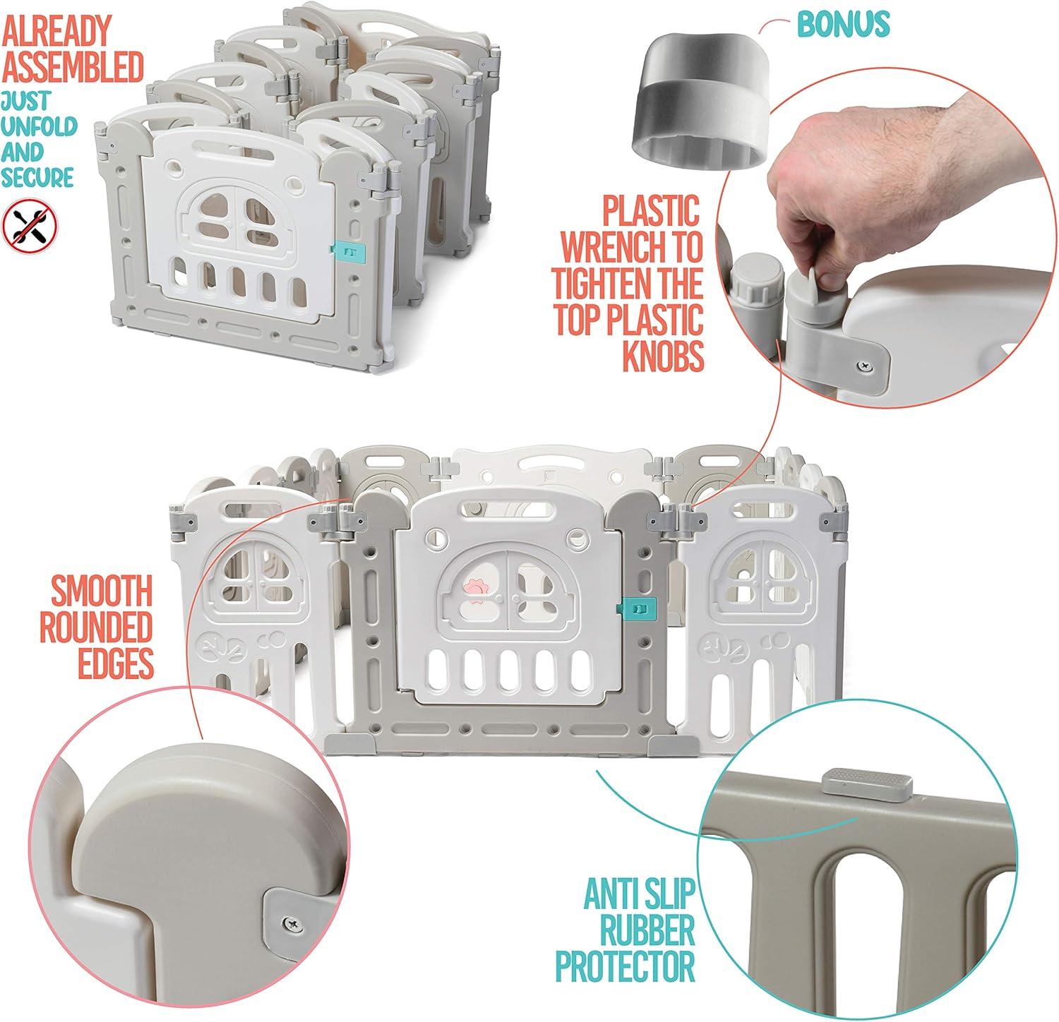 Play22 Foldable Baby Playpen 14 Panel - Kids Safety Activity Play Center - Safety Play Yard Play Pens for Babies - Safety Gates for Indoor and Outdoor Play - Adjustable Shape