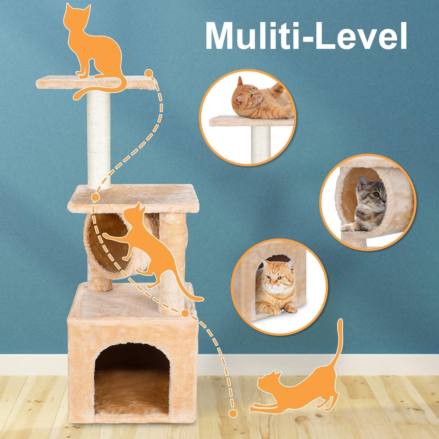 ZENY 36-in Cat Tree & Condo Scratching Post Tower, Beige