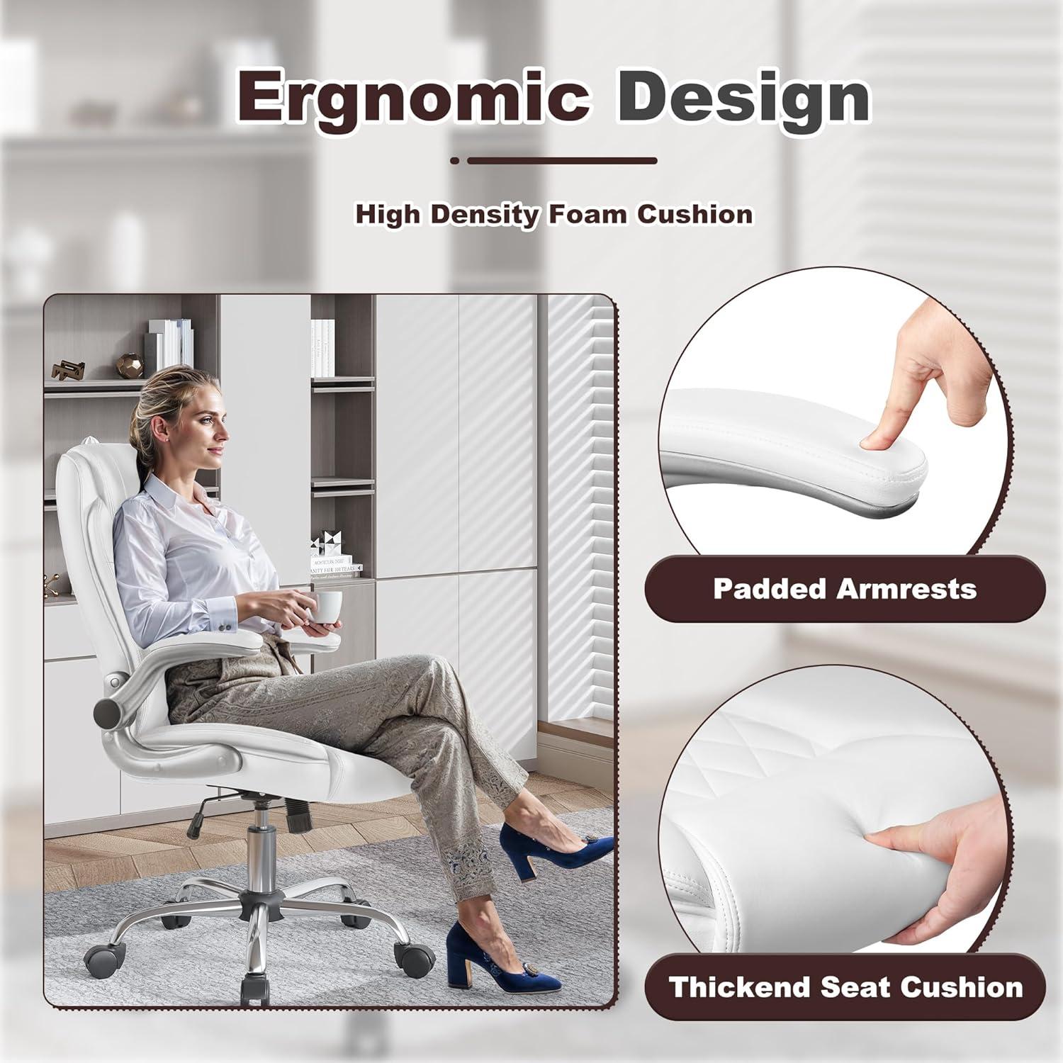 White Leather High Back Swivel Executive Office Chair