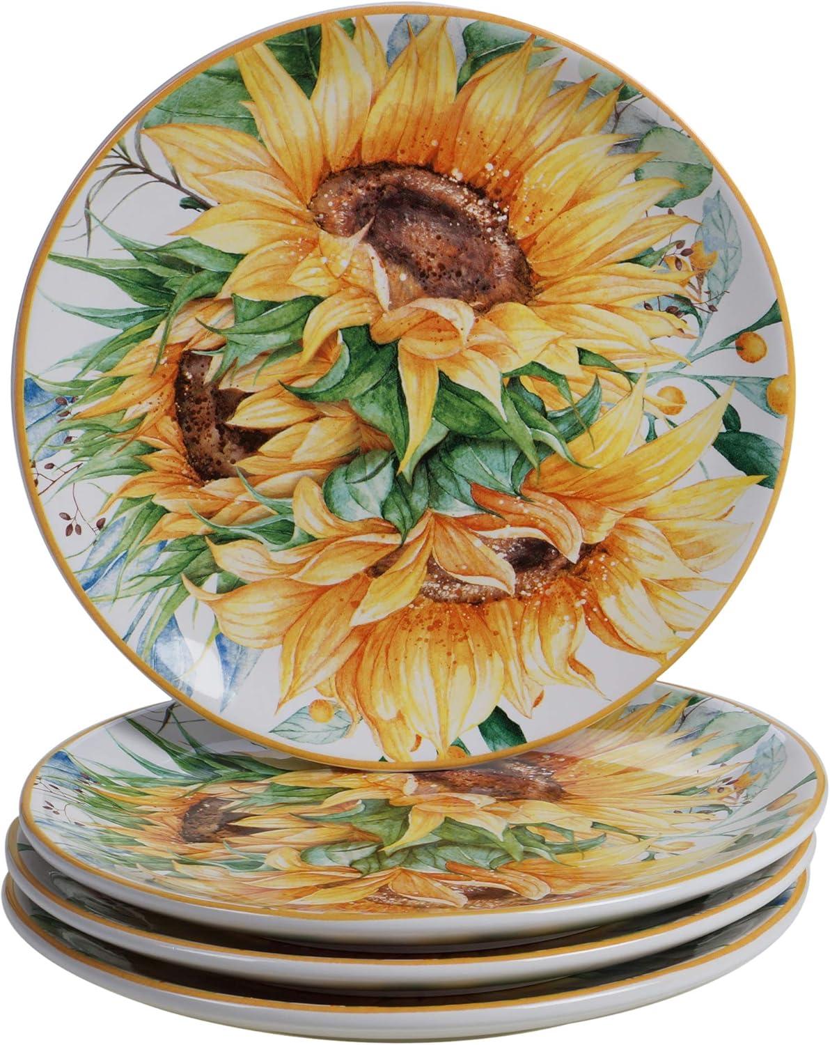 Sunflower Fields Ceramic Dinnerware Set, Service for 4