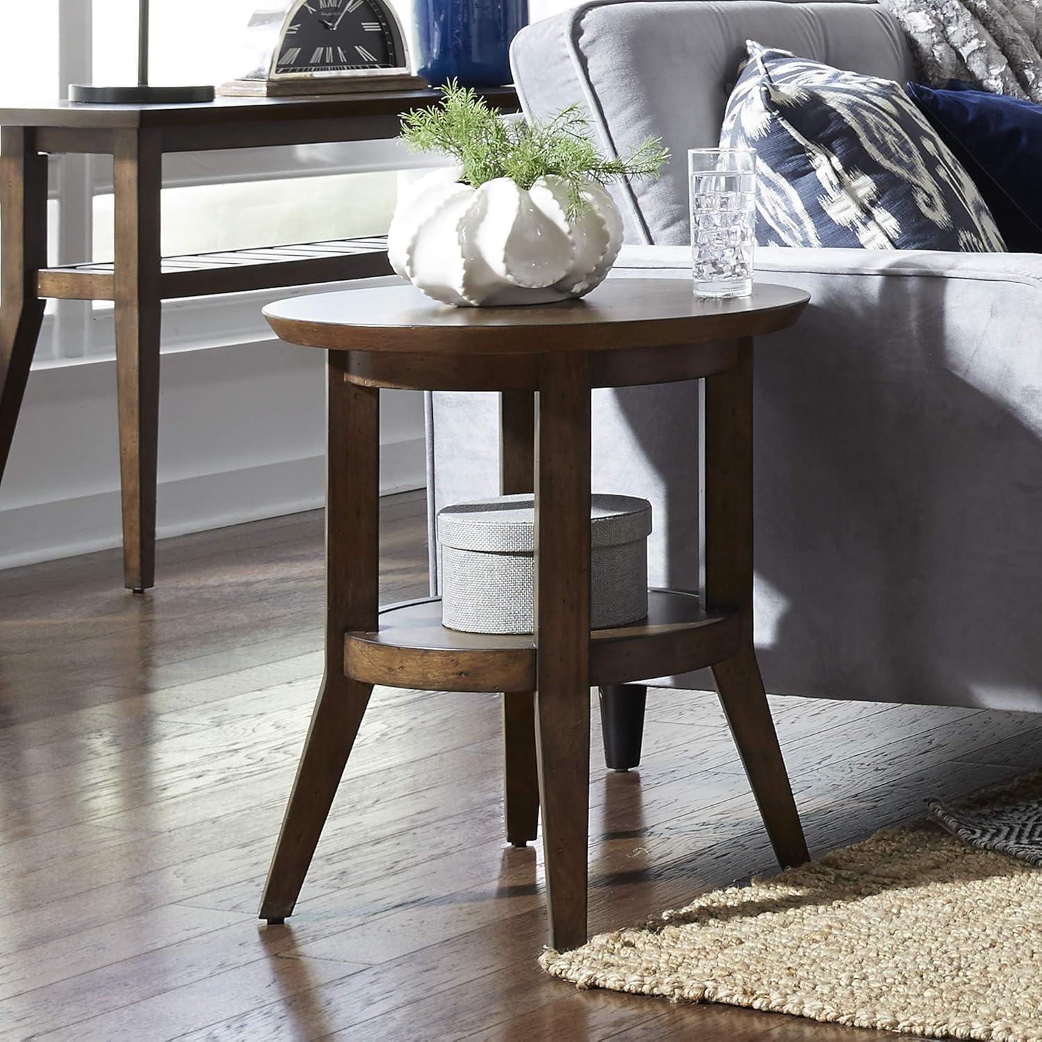 Ventura Dark Brown Round Wood End Table with Shelf