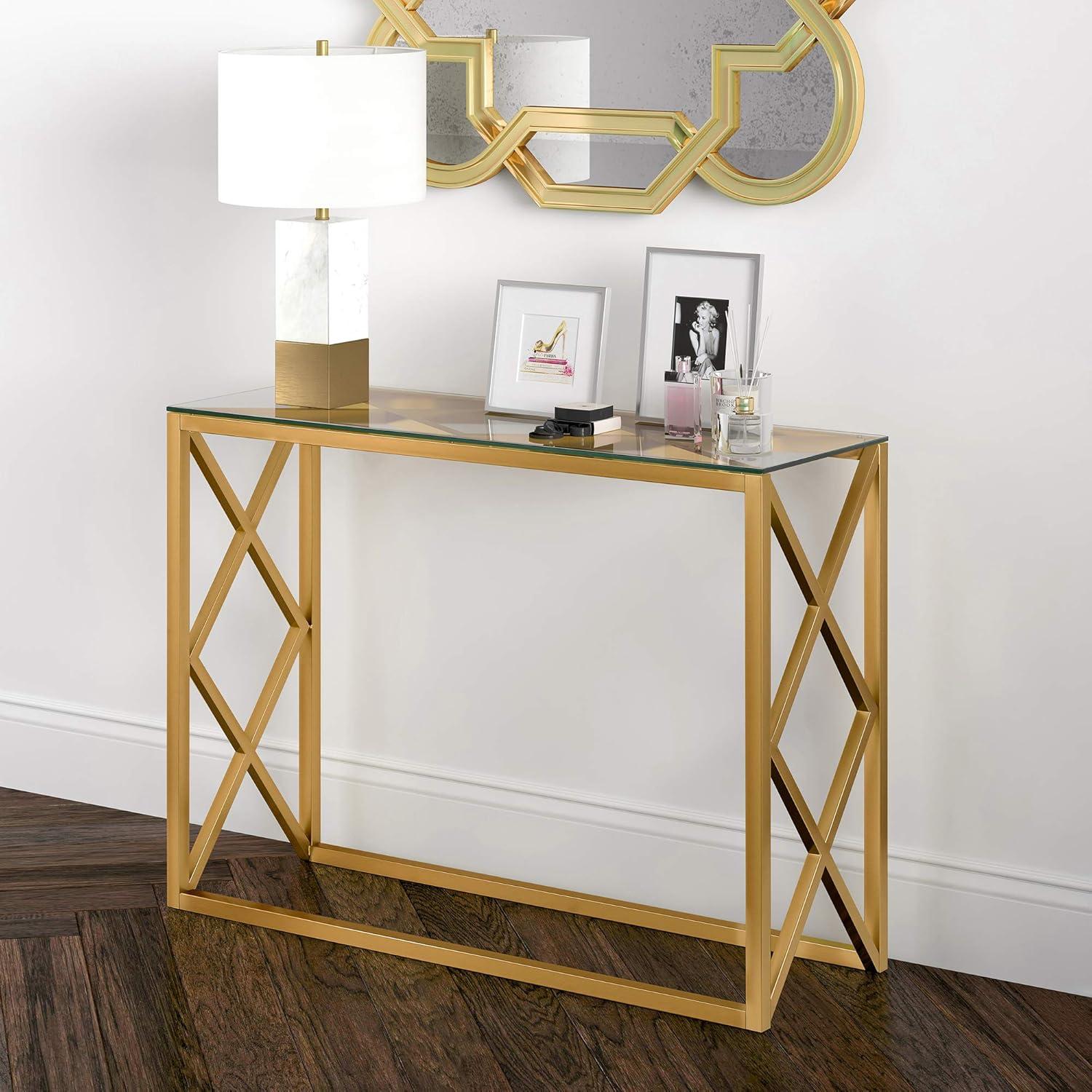 Gold and Glass Geometric X Hallway Table