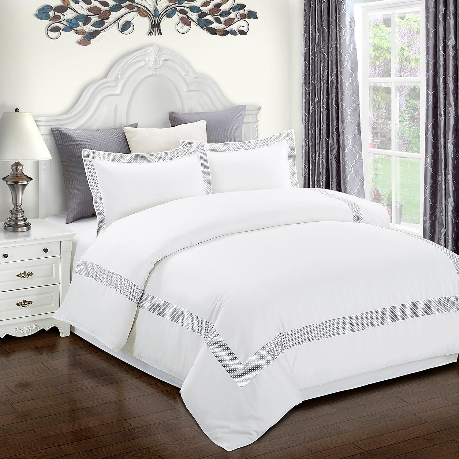 Superior Cotton Embroidered Duvet Cover Set, Twin/ Twin XL, White