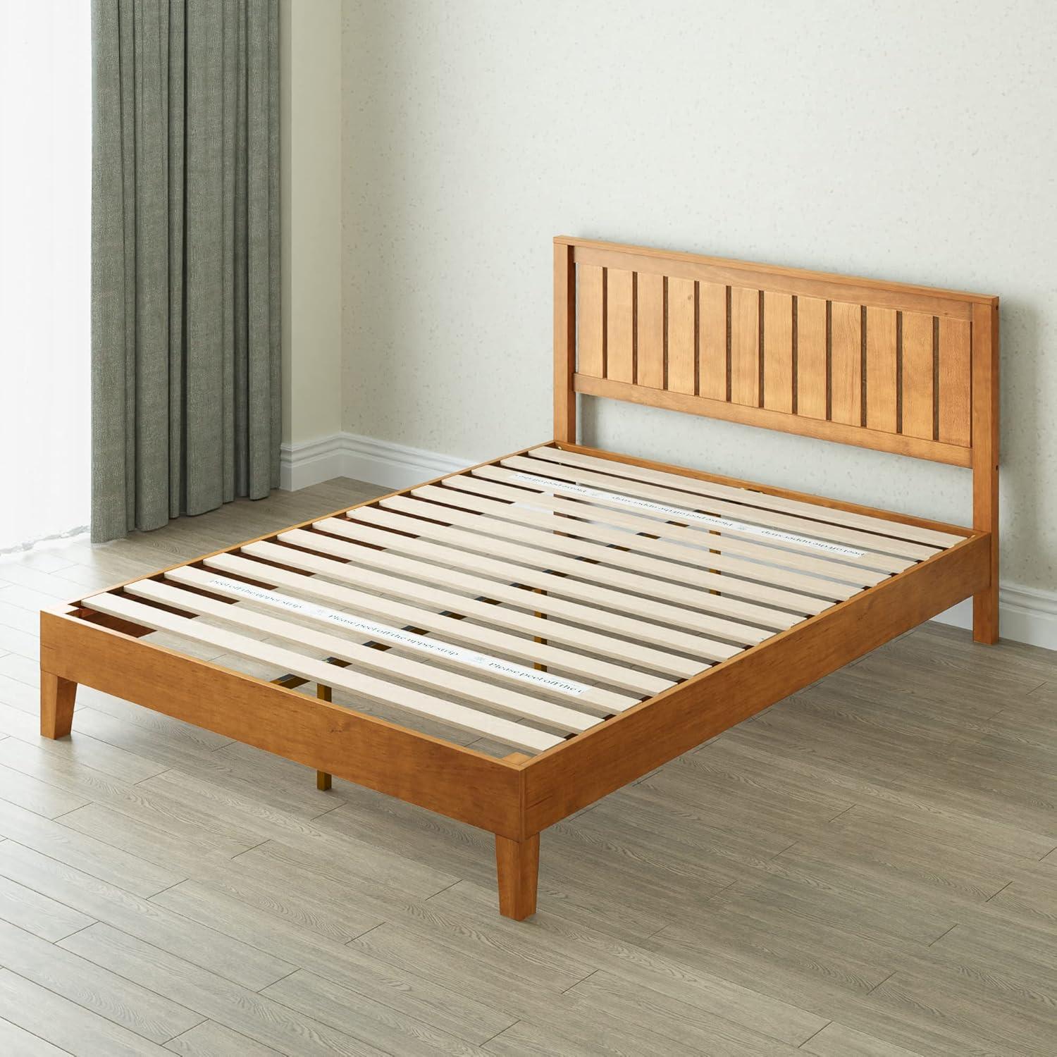 Zinus Alexis 12 Inch Deluxe Wood Platform Bed with Headboard / No Box Spring Needed / Wood Slat Support / Rustic Pine Finish, Queen