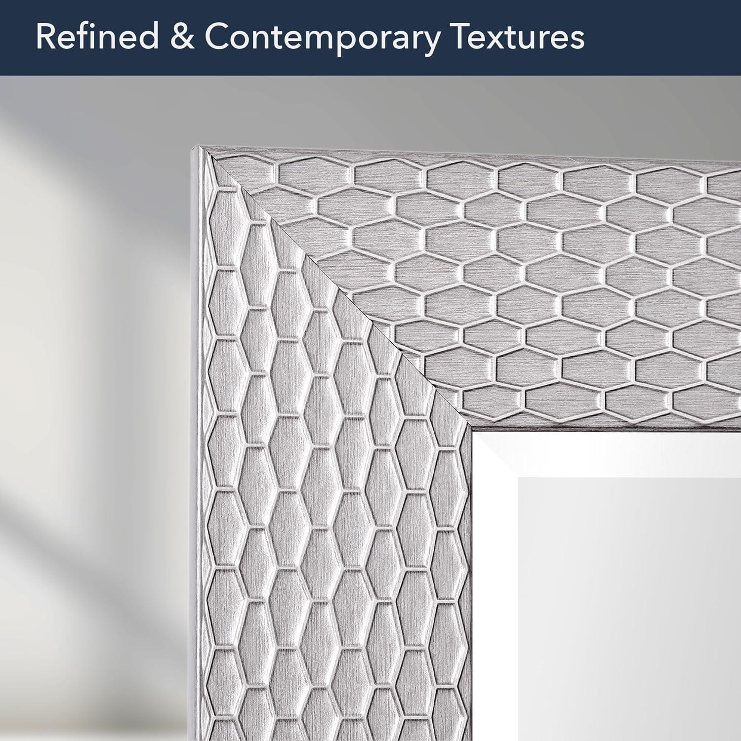 Head West Champagne Silver Honeycomb Embossed Framed Beveled Wall Mirror - 25.5" x 31.5"