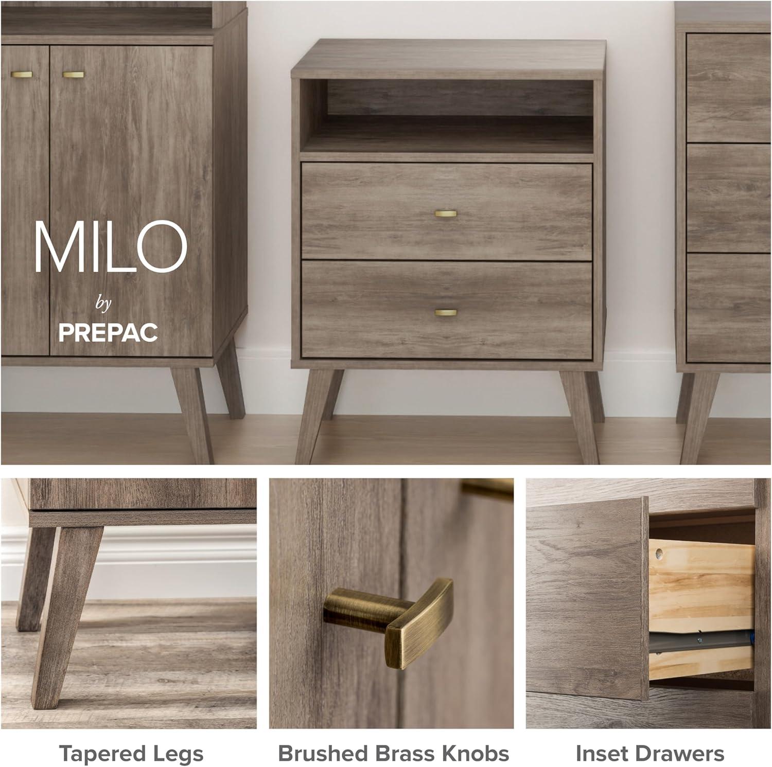 Mid-Century Modern 4 Drawer Chest Drifted Gray - Prepac: Sleek Bedroom Storage, Brass Knobs