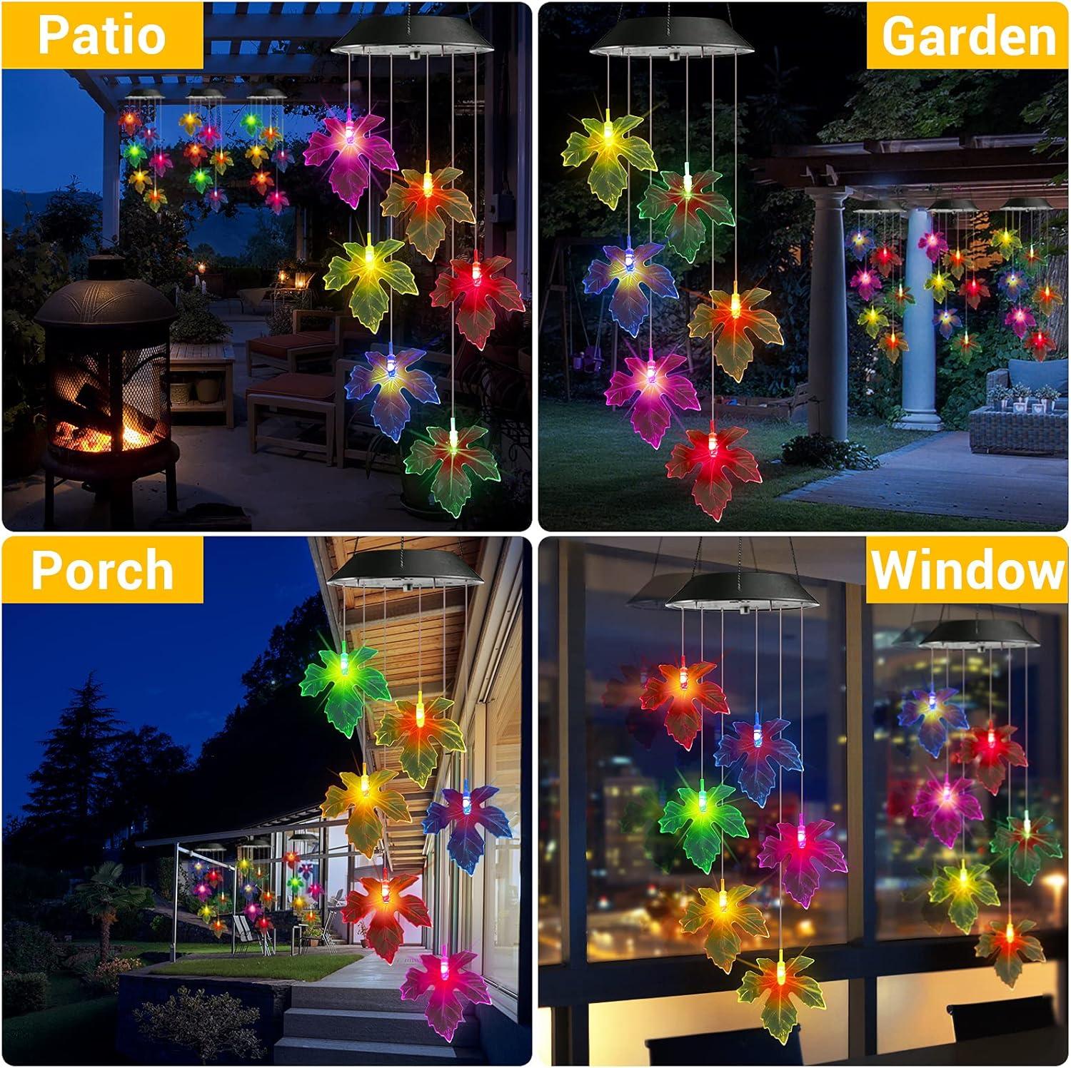 Colorful Solar Maple Leaf LED Wind Chimes for Outdoor Decor