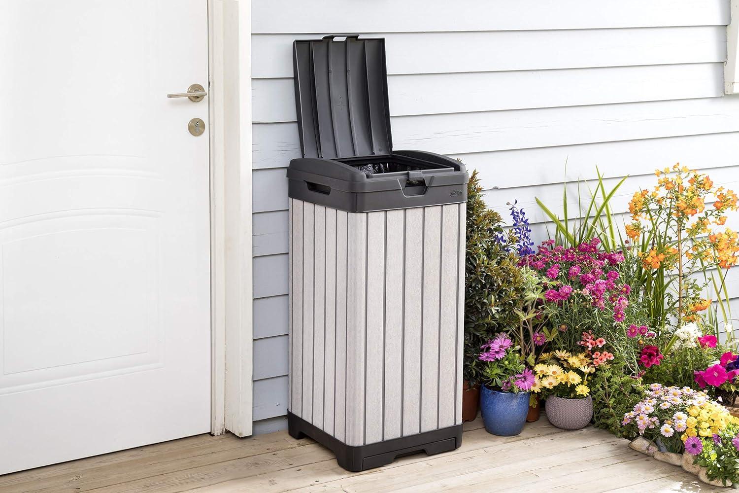 Keter Rockford Duotech Outdoor Garbage Can, Gray, Heavy duty plastic