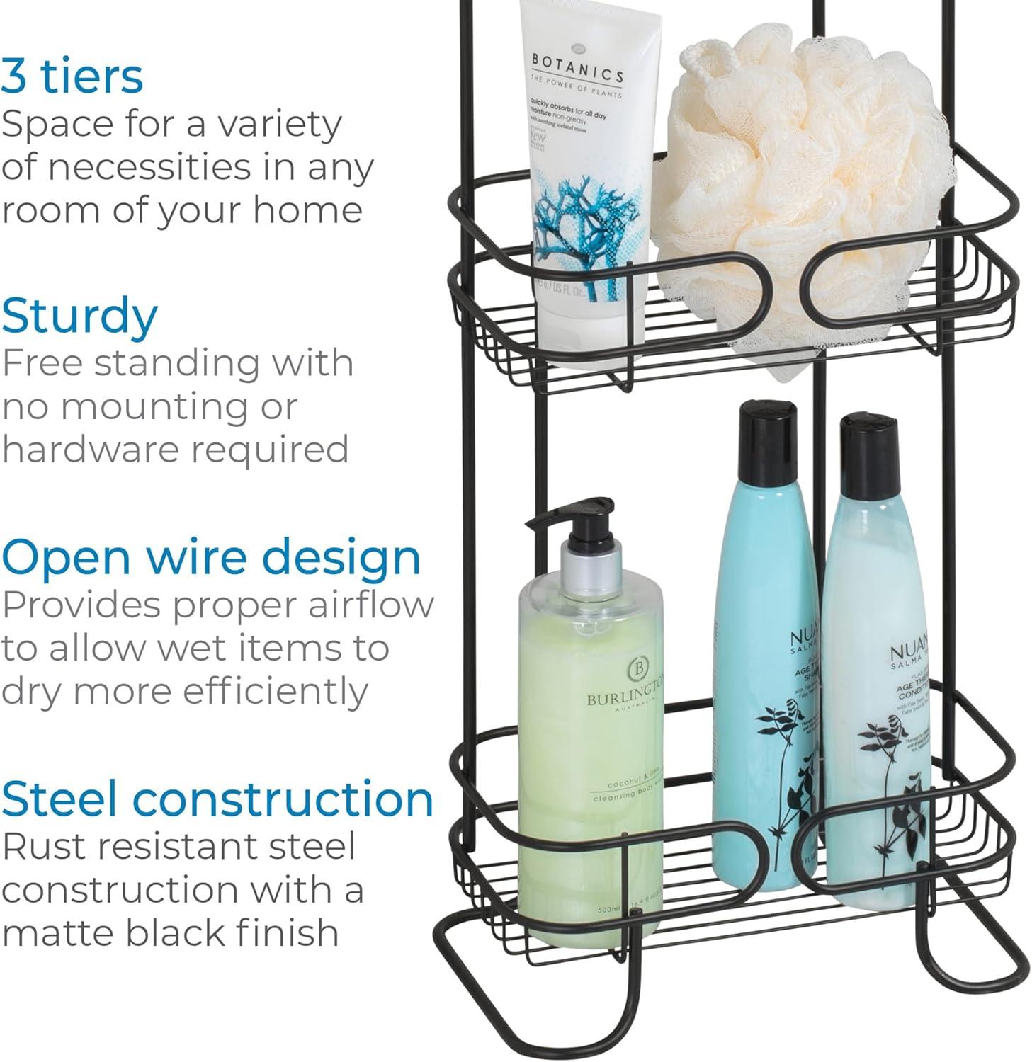 iDESIGN Neo Steel Freestanding Three Tier Storage Shelf Matte Black: Under Sink Organizer, Metal Utility Rack