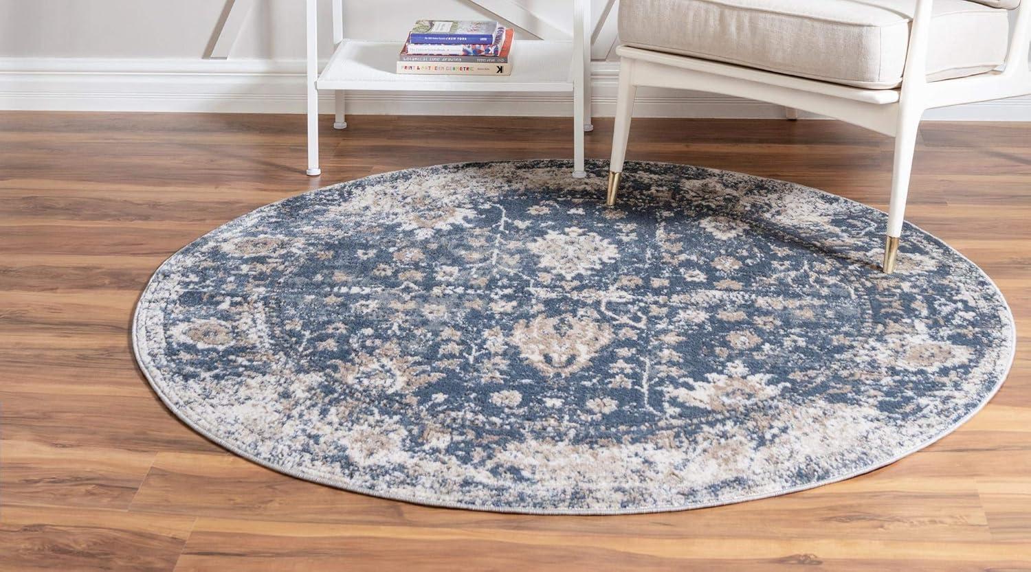 Unique Loom Portland Collection Area Rug - Central (3' 3" Round Blue/Beige)