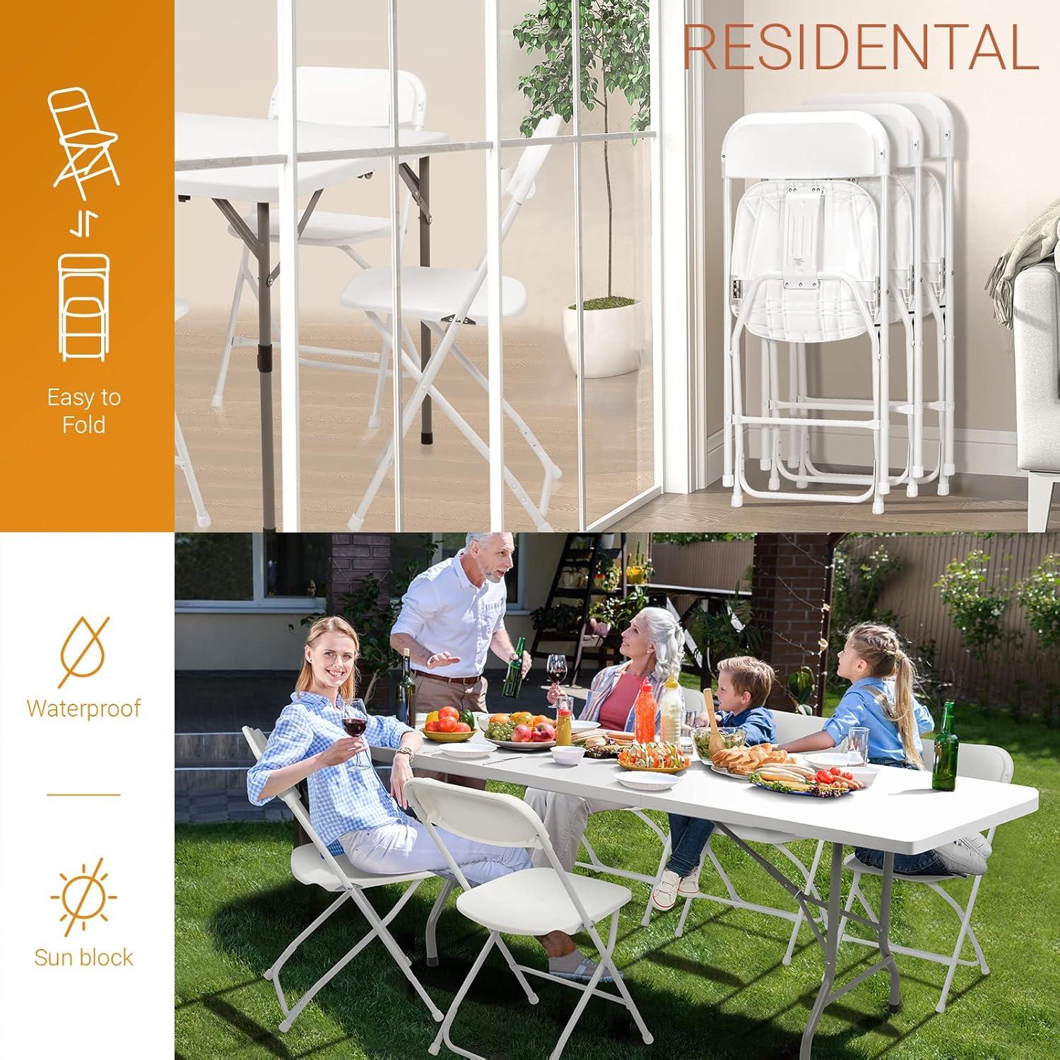 Commercial White Plastic Folding Chairs Stackable Picnic Party ( Set of 10)