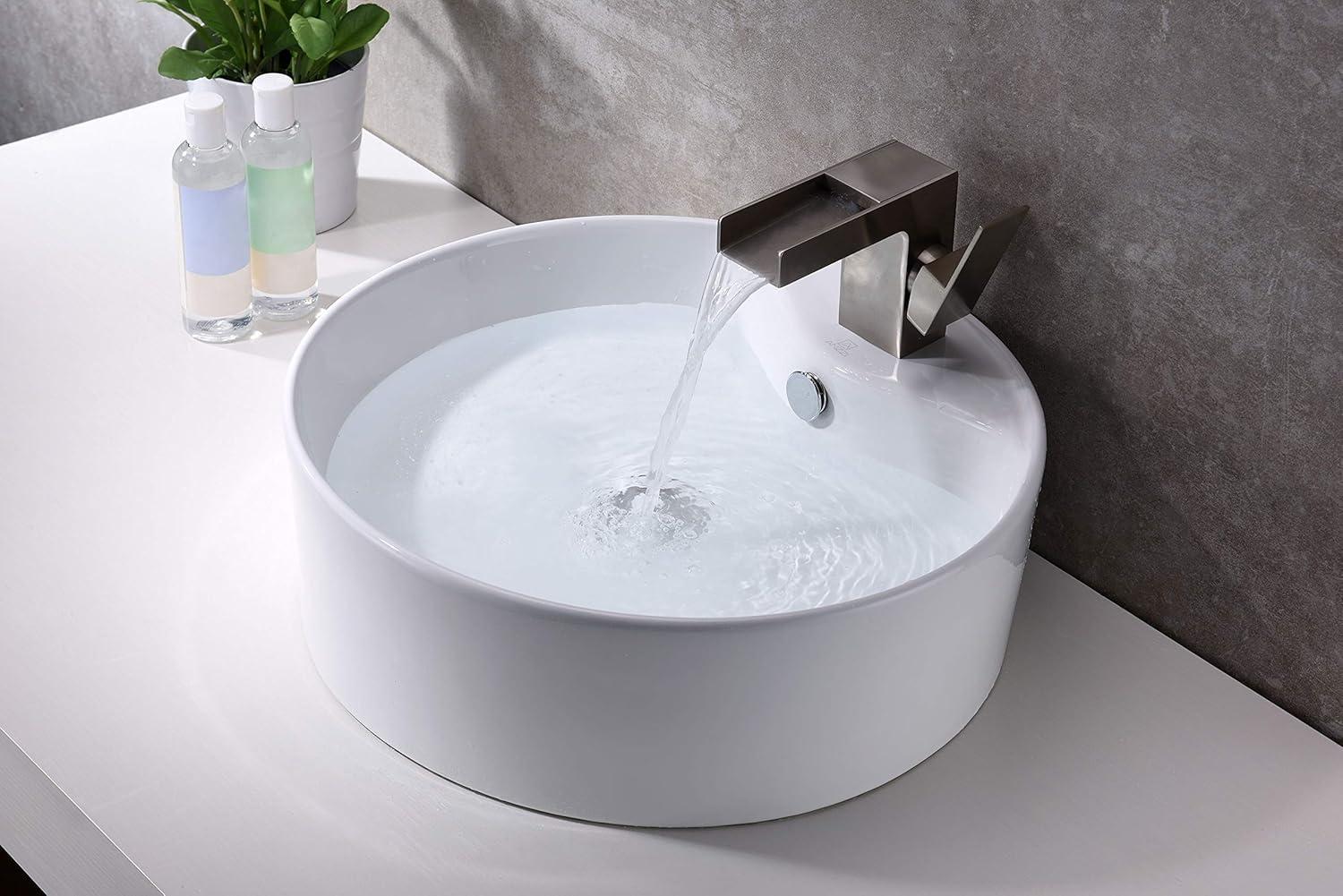 Polished White Ceramic Round Bathroom Sink, 19 Inch