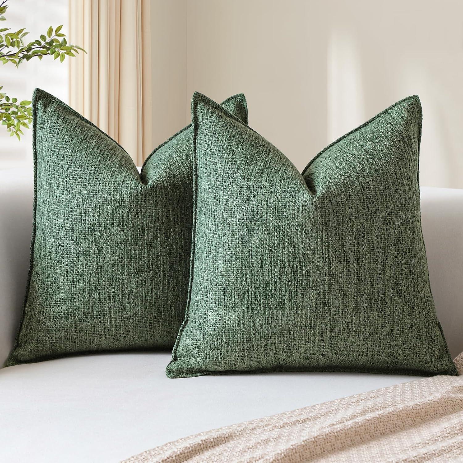 Moss Green Chenille 18x18 Inch Decorative Pillow Covers