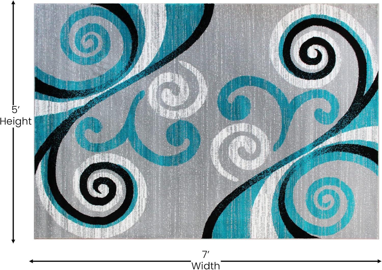 Flash Furniture Valli Rectangular Contemporary Black, White, Grey, Turquoise Area Rug, 5' x 7'