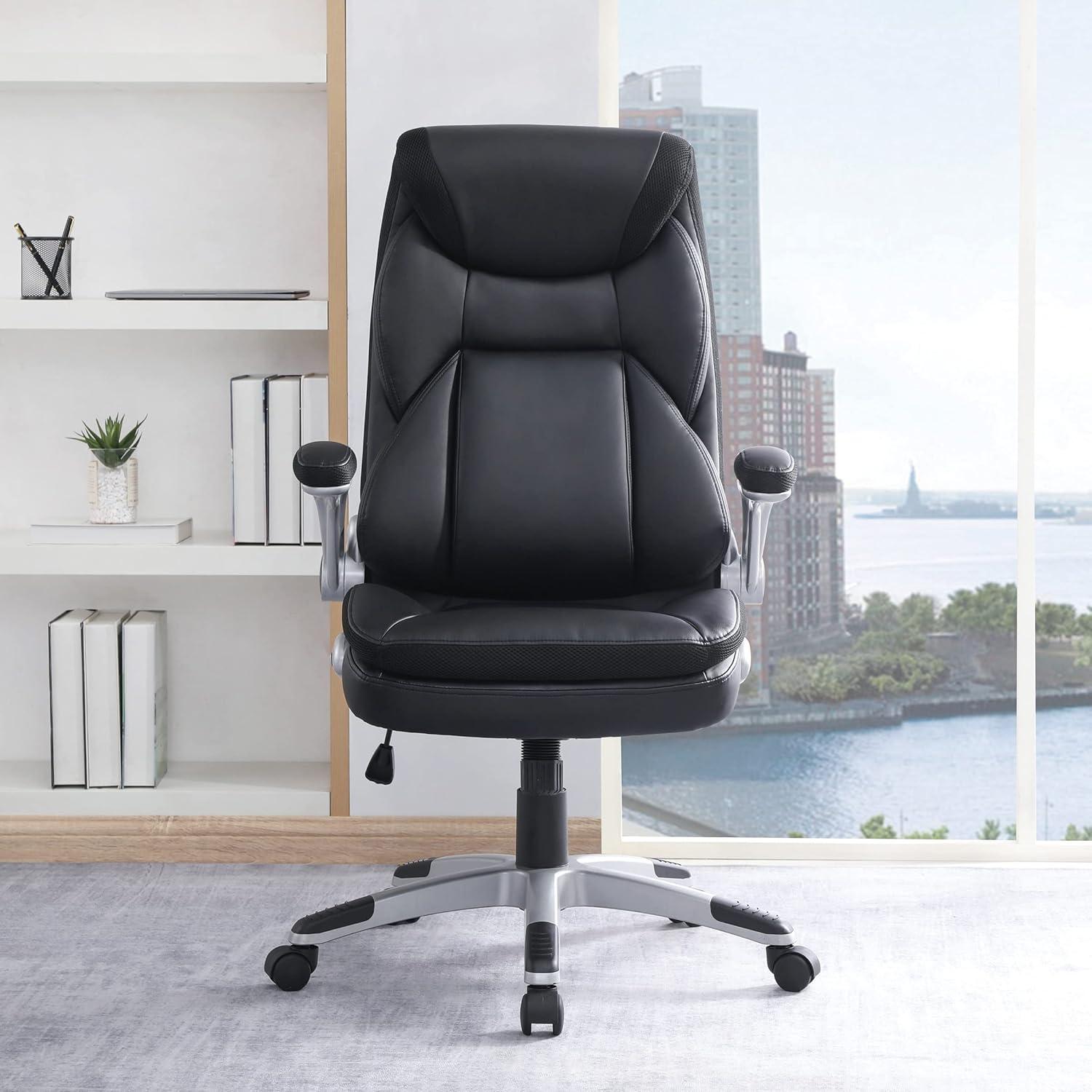Executive Black Bonded Leather Chair with Silver Coated Nylon Base