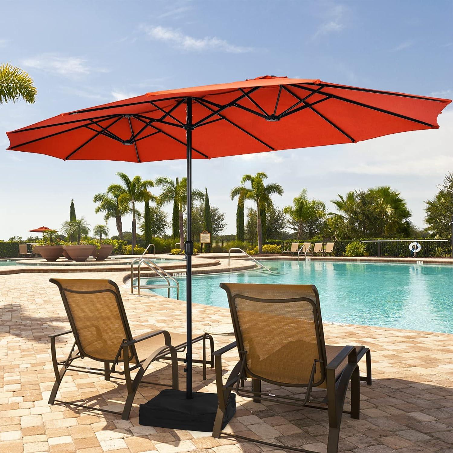 Tangkula 15Ft Double-Sided Patio Umbrella, Outdoor Extra Large Umbrella W/Hand-Crank System & Air Vents, Market Twin Umbrella W/ 12-Rib Sturdy Metal Frame for Poolside, Garden Backyard (Orange)