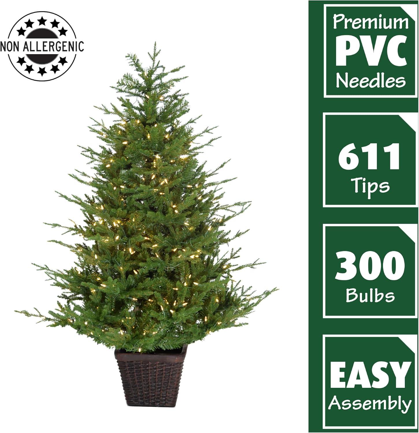 Fraser Hill Farm 5-ft. Adirondack Prelit Potted Christmas Tree with Warm White LED Lights