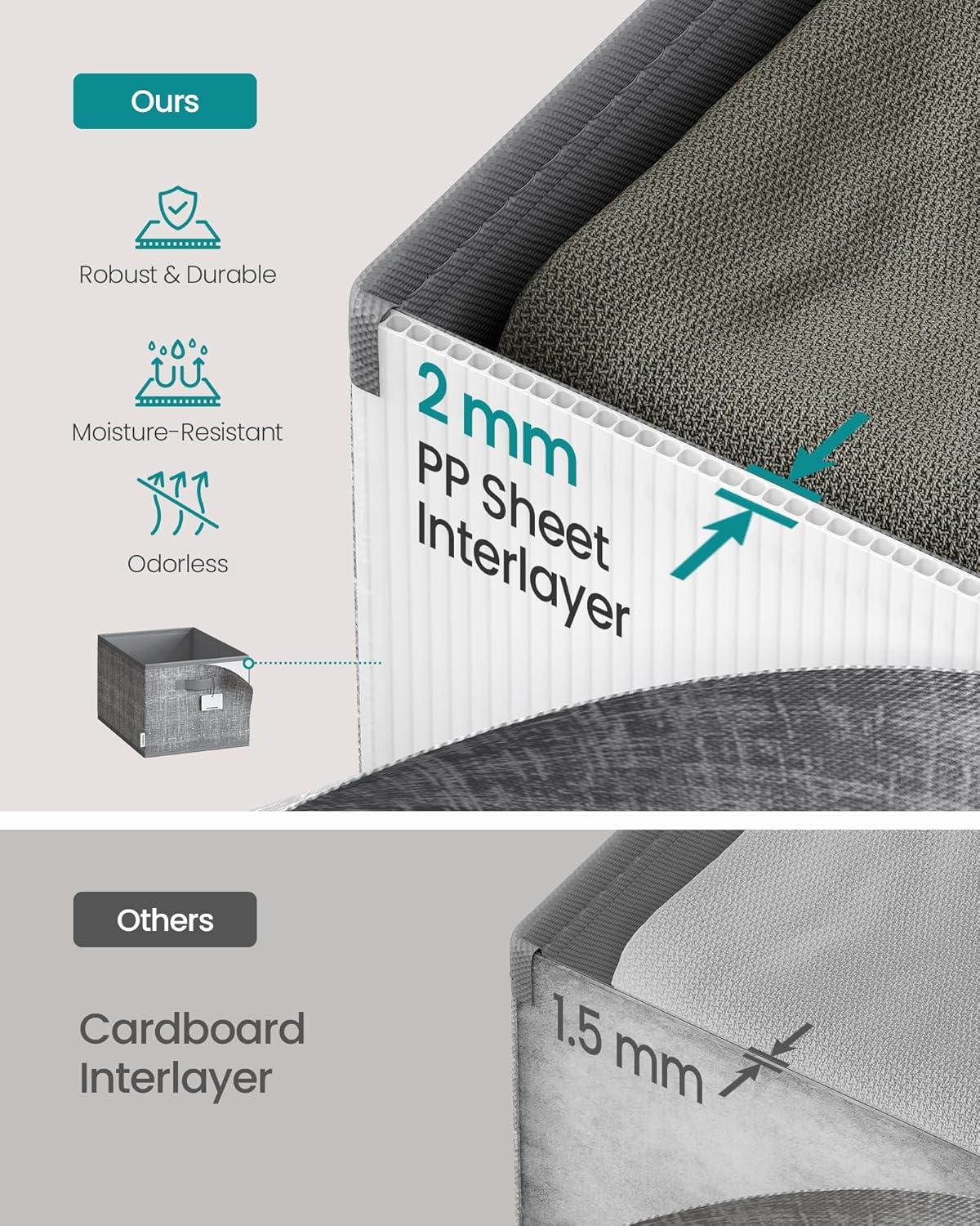 SONGMICS Storage Baskets, Set of 3 Fabric Storage Bins, 15.7 x 11.8 x 9.5 Inches, Foldable Closet Organizer for Shelves, 2 Handles, Label Holders, for Bedroom, Living Room, Cattail Gray UROB440G01