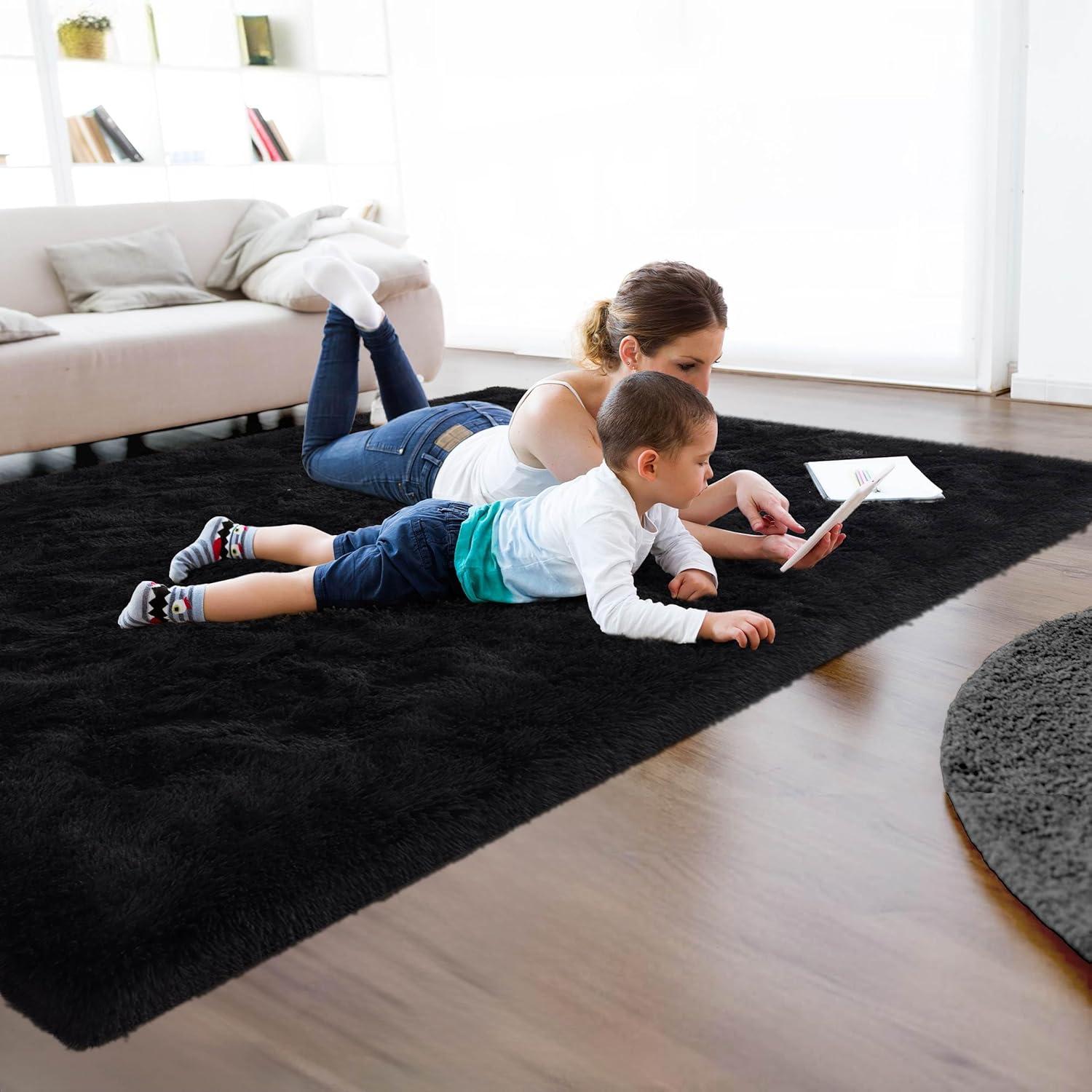 Bailu Fluffy Black Rug for Living Room,5x8 Area Rugs,Thick Plush Shag Rug,Shaggy Rugs for Bedroom,Big Fuzzy Carpet,Comfy Kids Rugs,Large Living Room Rugs,Living Room Decor