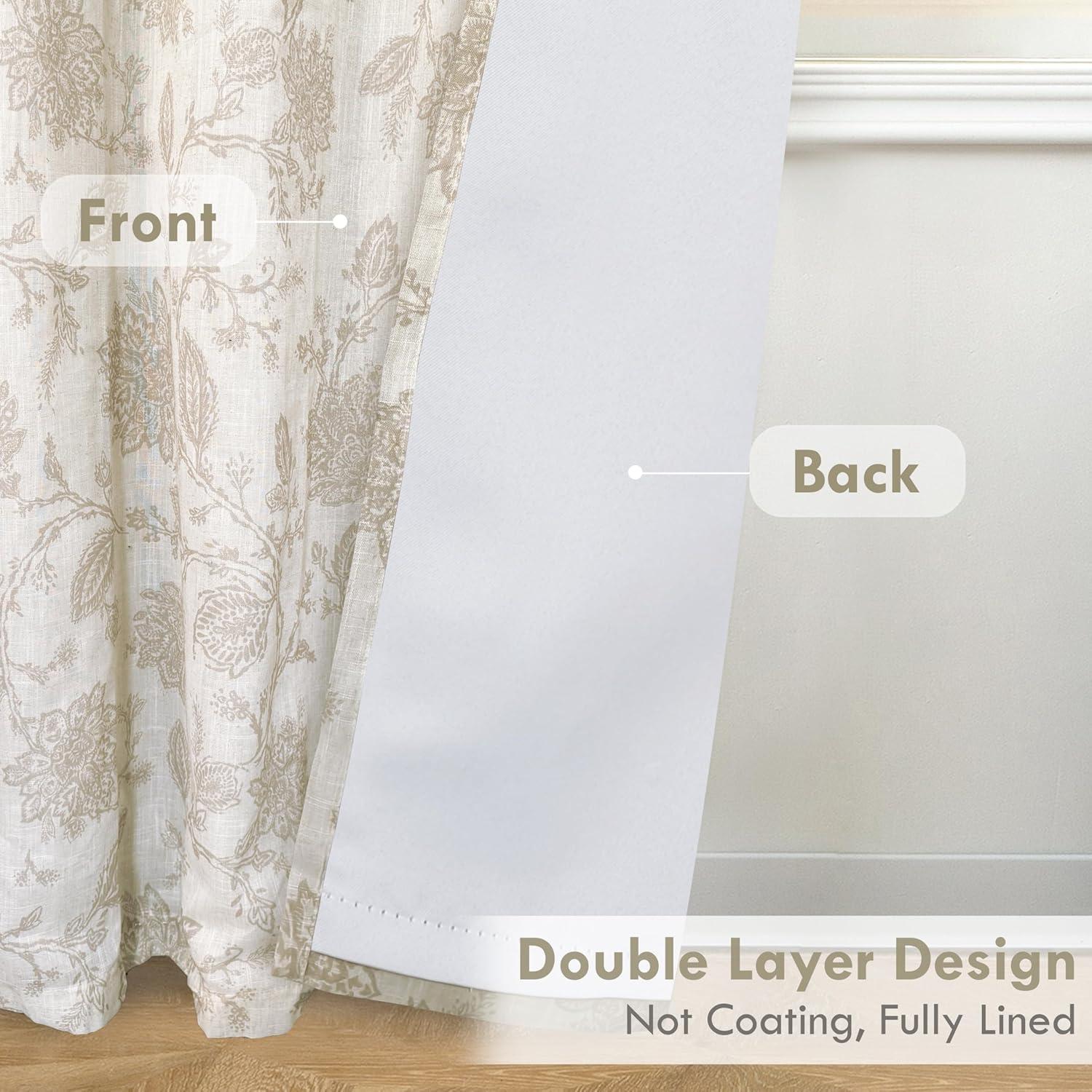 DriftAway Freda Jacobean Floral Linen Blend Lined Thermal Insulated Room Darkening Blackout Grommet Window Curtains 2 Layers 2 Panels Each 52 Inch by 63 Inch Taupe Beige