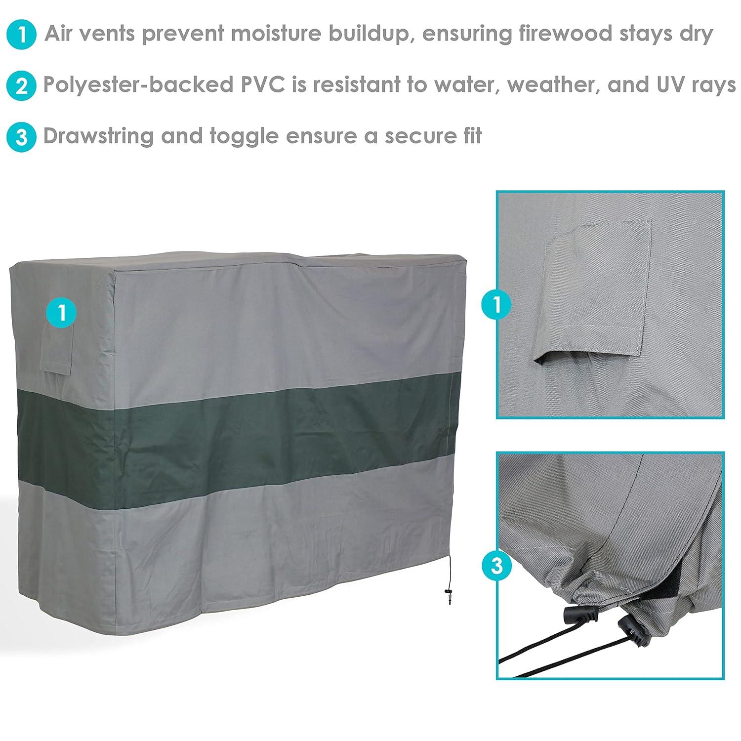 Sunnydaze Outdoor Weather-Resistant Heavy-Duty Polyester with PVC Backing Firewood Log Rack Cover - 4' 2" - Gray and Green